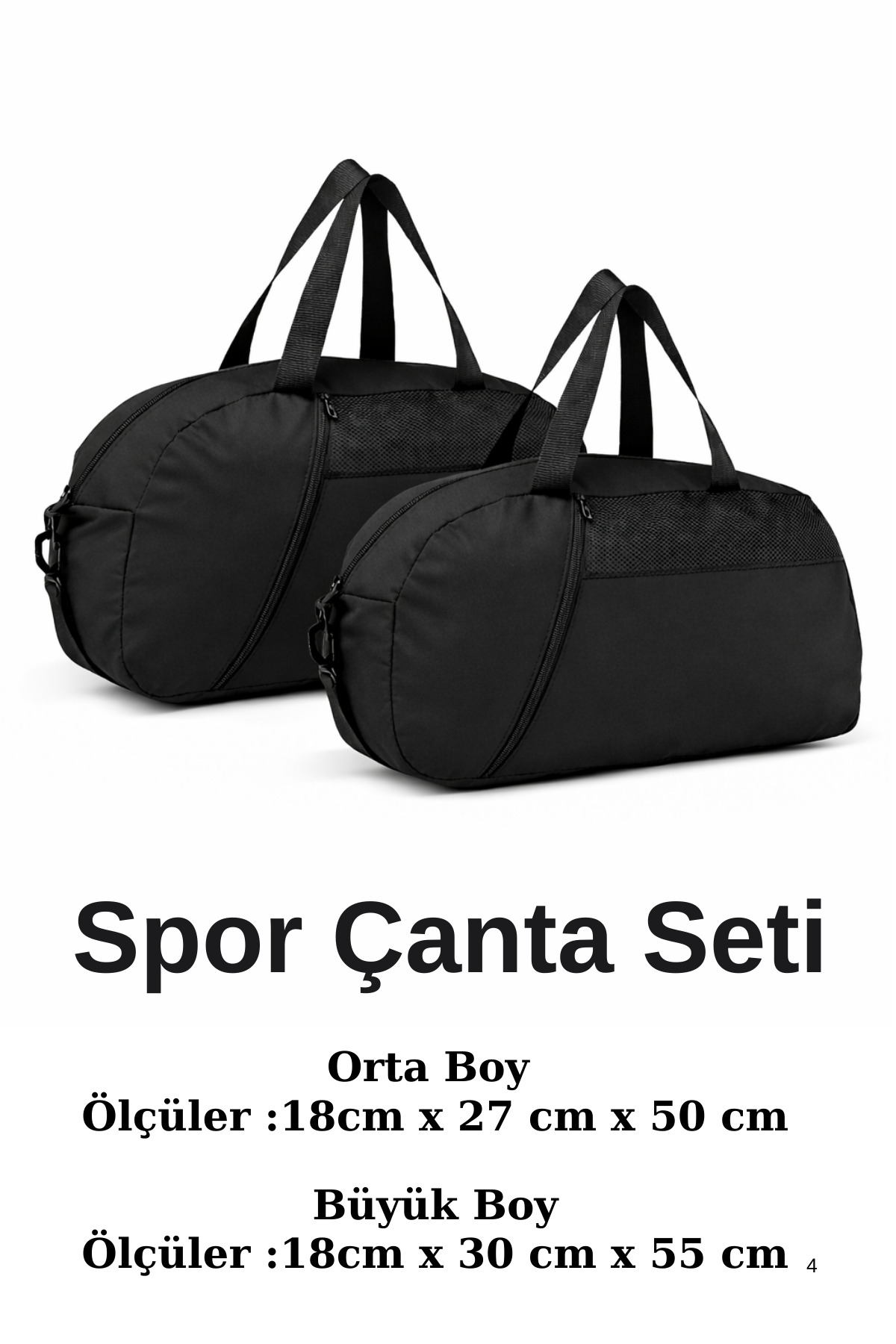 KAFF  2'li Siyah Önü Cepli Ayarlanabilir Omuz Askılı El Seyahat Spor Çantası - Görsel 2