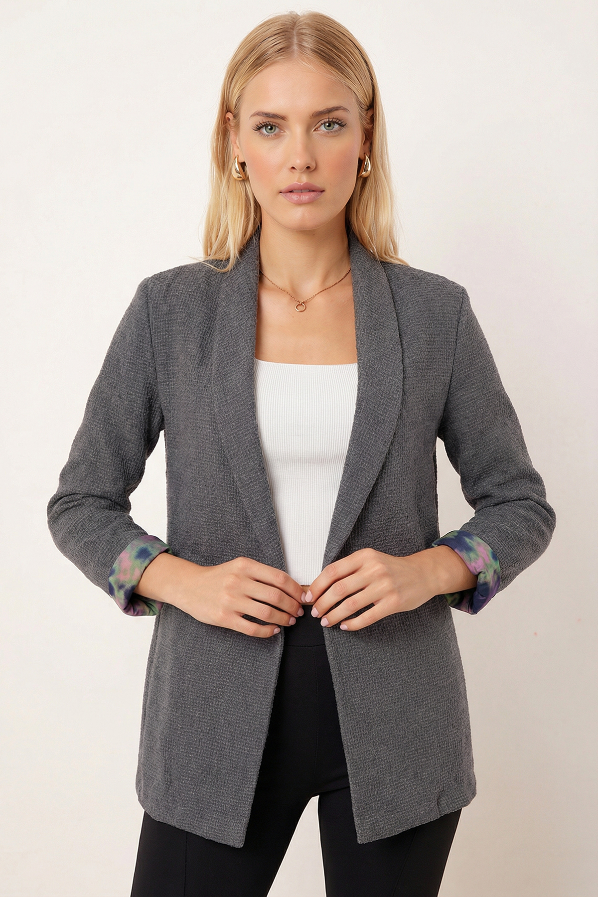 armonika Ženska jakna sa jednim dugmetom i Šal kragna rukavima ARM-26K001097