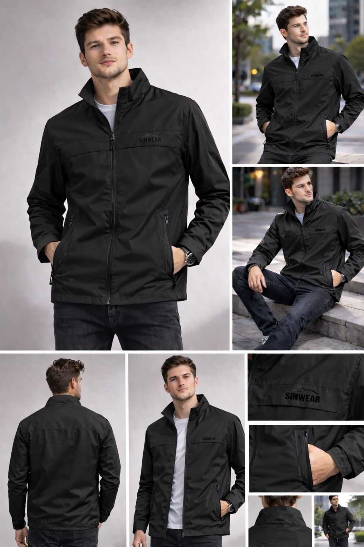 Sınwear  Erkek Baharlık Su ve Rüzgar Geçirmez Mont Dik Yaka Mevsimlik Fermuarlı Spor Outdoor Ceket - Görsel 4