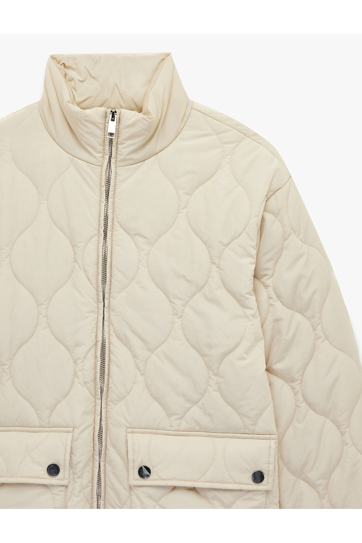 Koton  Fermuar Cepli Uzun Kollu Dik Yaka Kapitone Mont - Görsel 3