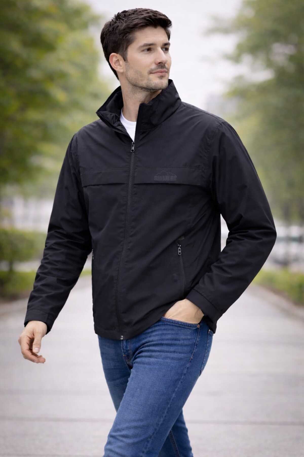 Sınwear  Erkek Baharlık Su ve Rüzgar Geçirmez Mont Dik Yaka Mevsimlik Fermuarlı Spor Outdoor Ceket - Görsel 3