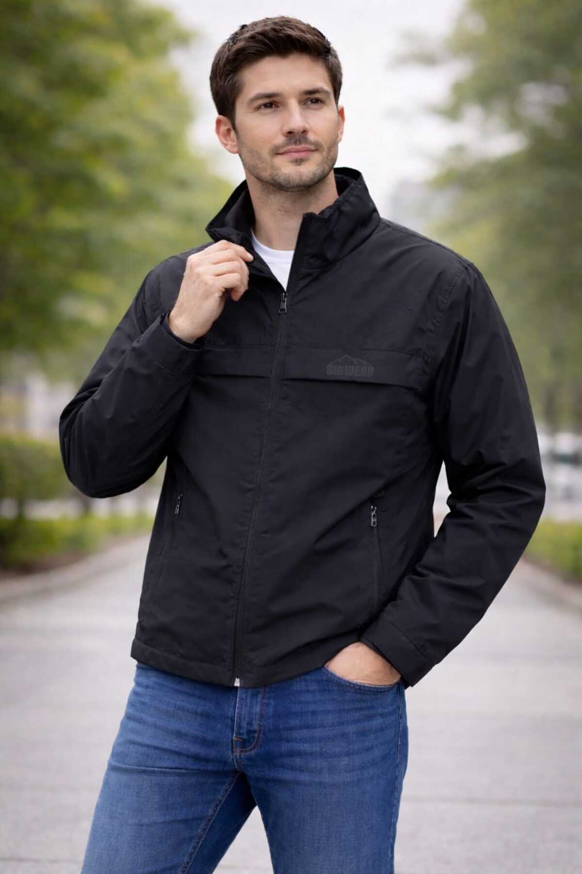Sınwear  Erkek Baharlık Su ve Rüzgar Geçirmez Mont Dik Yaka Mevsimlik Fermuarlı Spor Outdoor Ceket - Görsel 2