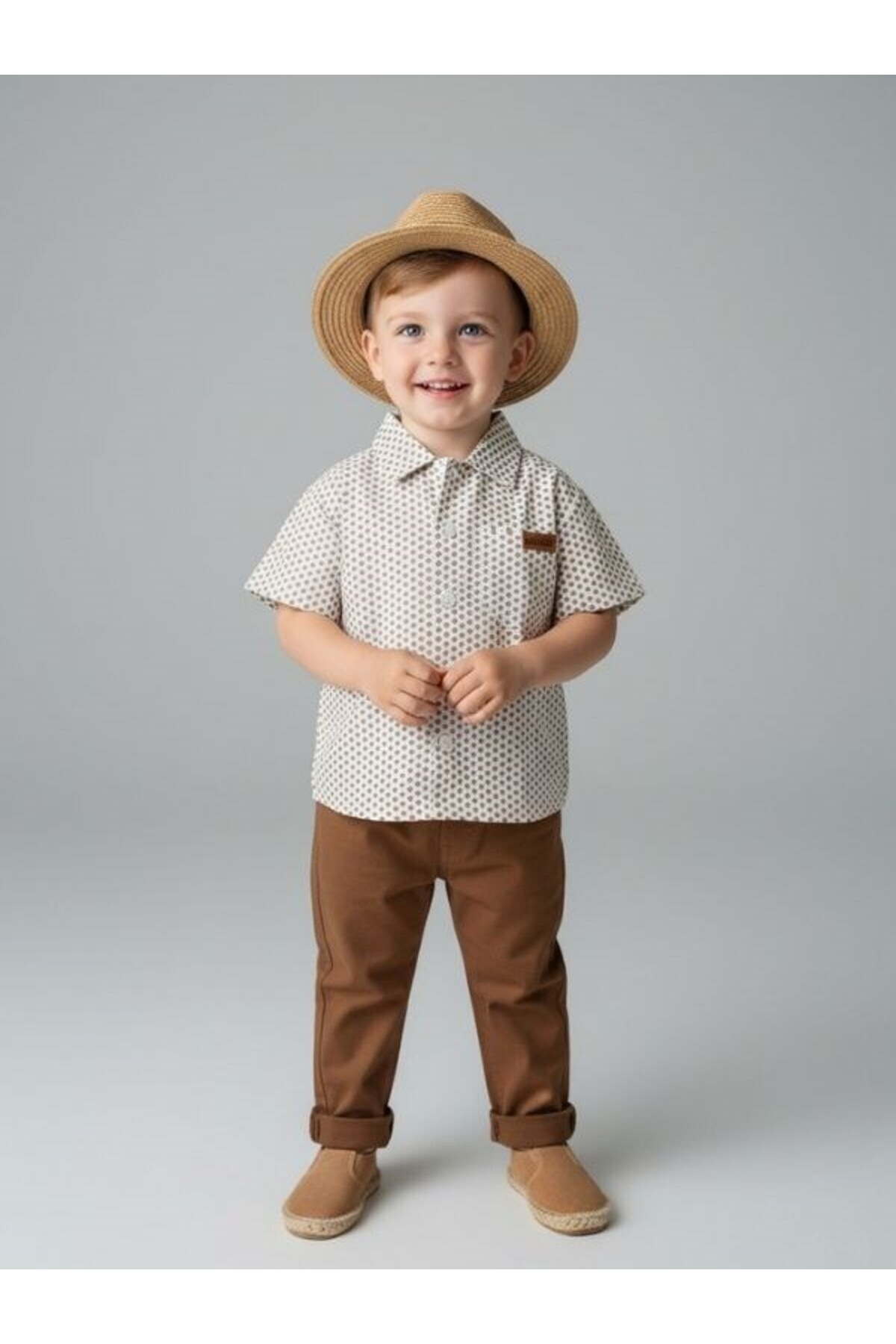 Zekids Erkek Bebek Desenli Kısa Kollu Gömlek fotoğrafı 2 (önizleme)