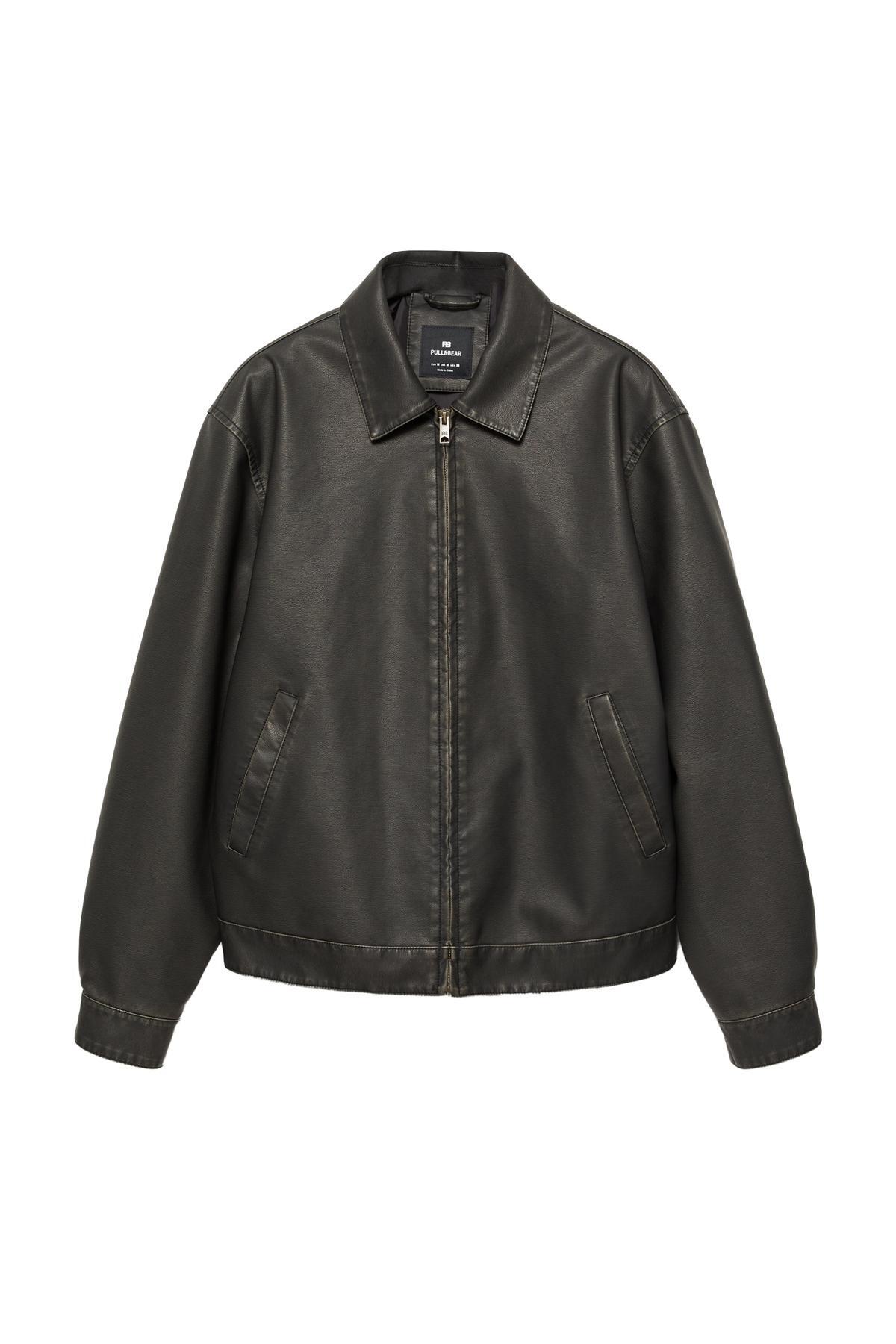 Pull & Bear  Yıkanmış suni deri ceket - Görsel 4