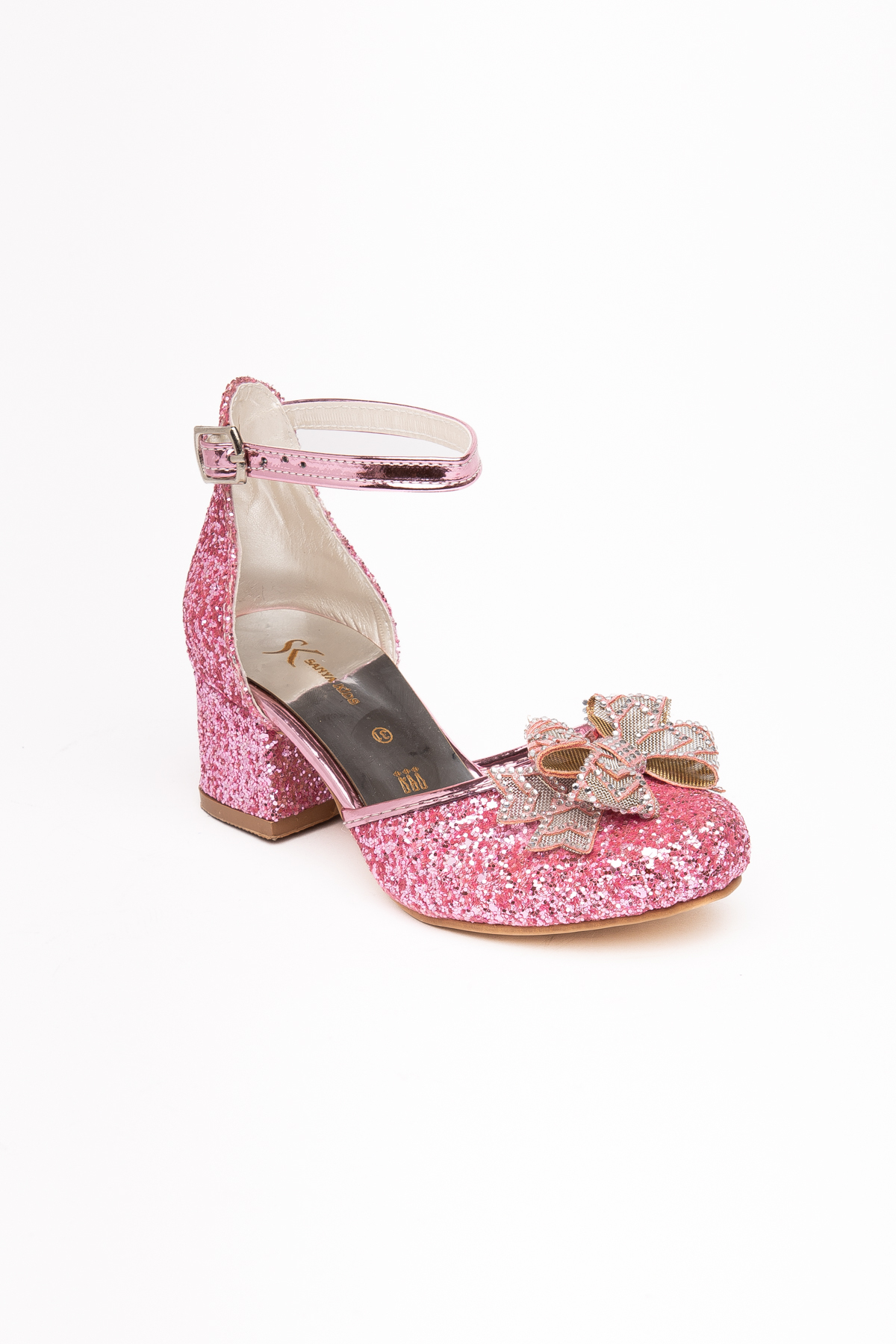 sanya kids  Işıltılı ve Taşlı Fiyonklu Kız Çocuğu Topuklu Abiye Ayakkabısı - Görsel 3