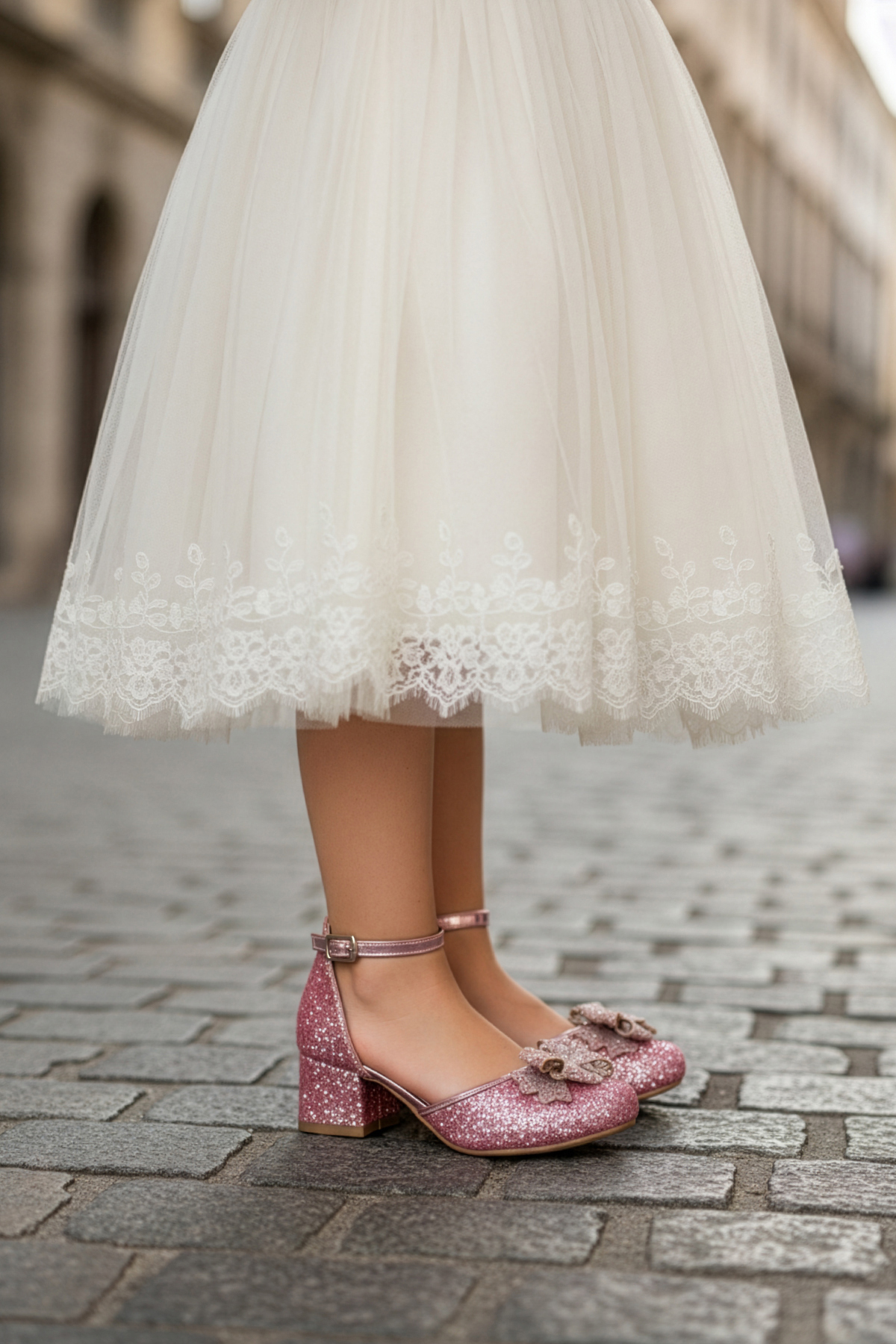 sanya kids  Işıltılı ve Taşlı Fiyonklu Kız Çocuğu Topuklu Abiye Ayakkabısı - Görsel 2