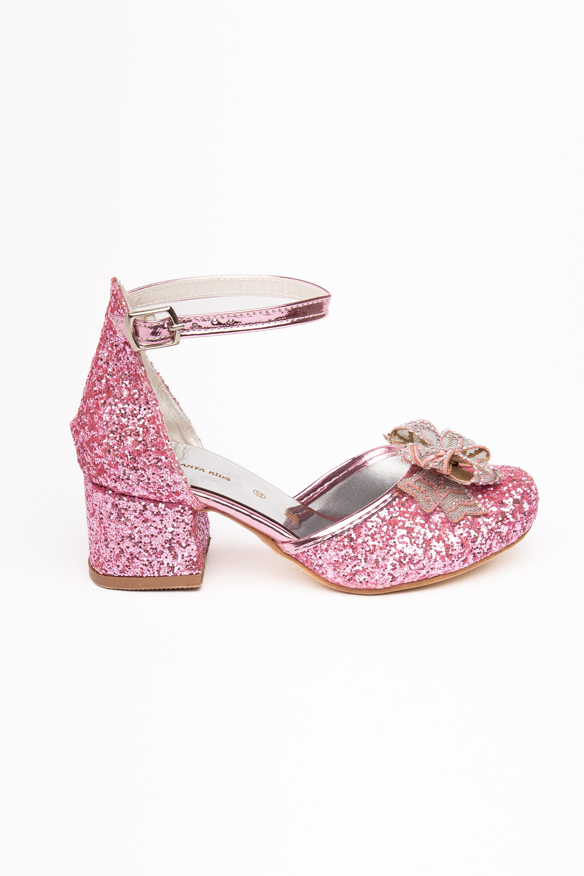 sanya kids  Işıltılı ve Taşlı Fiyonklu Kız Çocuğu Topuklu Abiye Ayakkabısı - Görsel 4
