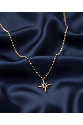 IrisAndCo Lacivert Taşlı Top Zincirli Altın Kaplama Kuzey Yıldızı Kolye