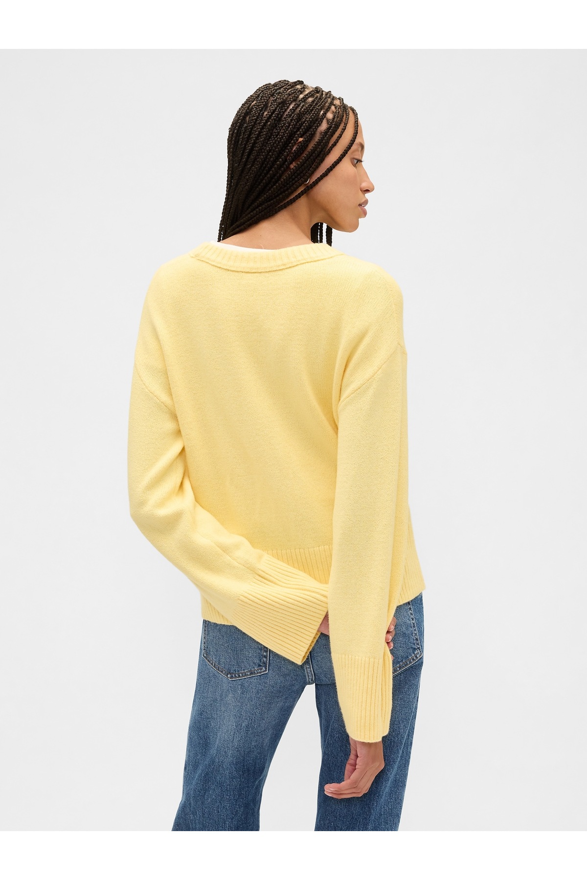 GAP  Kadın Sarı CashSoft Relaxed Crewneck Kazak - Görsel 5