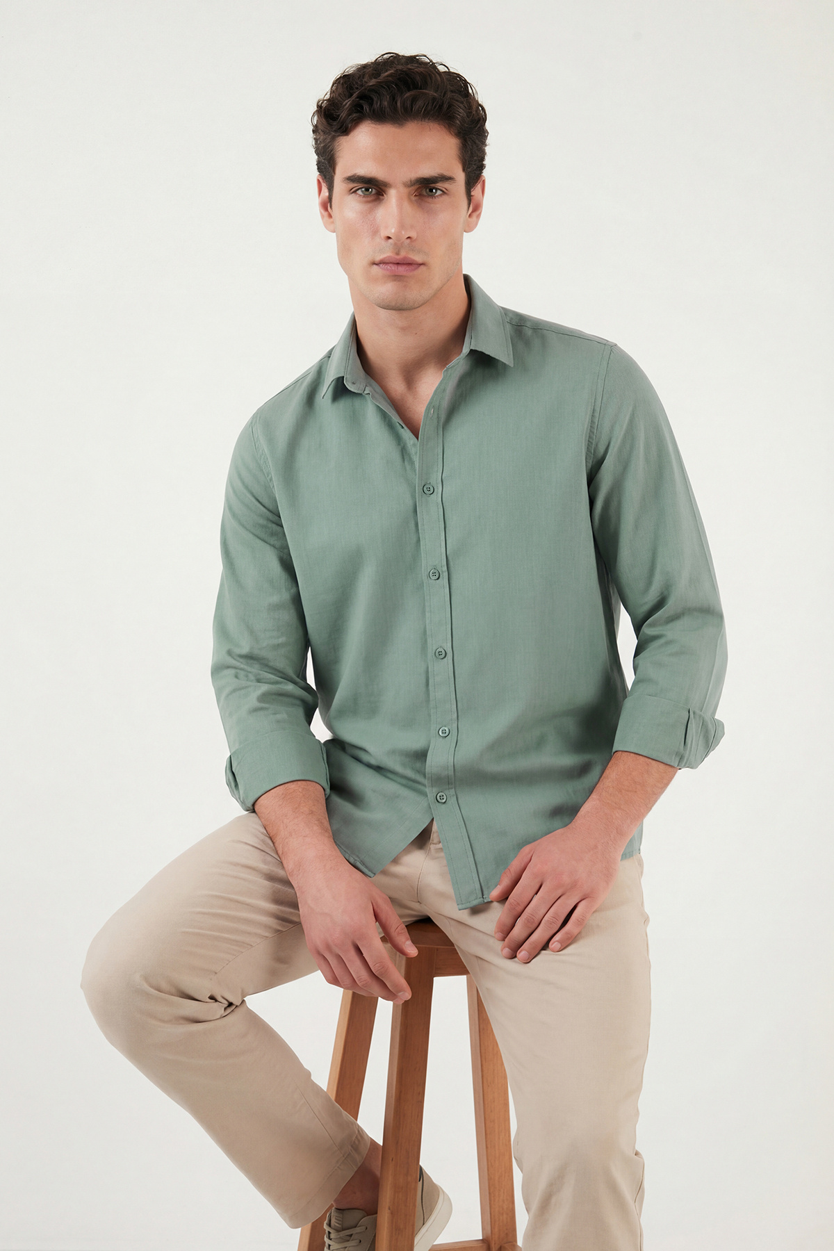 Buratti  Pamuk ve Keten Karışımlı Regular Fit Klasik Yaka Uzun Kollu Gömlek Erkek GÖMLEK CF26S1210134 - Görsel 5