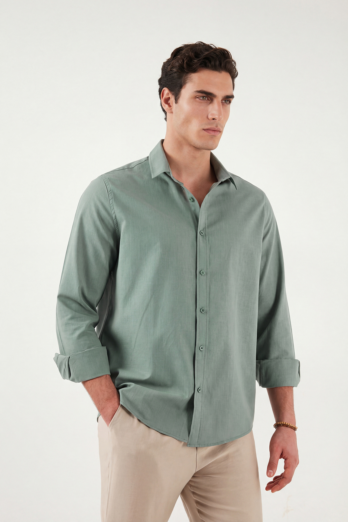 Buratti  Pamuk ve Keten Karışımlı Regular Fit Klasik Yaka Uzun Kollu Gömlek Erkek GÖMLEK CF26S1210134 - Görsel 4