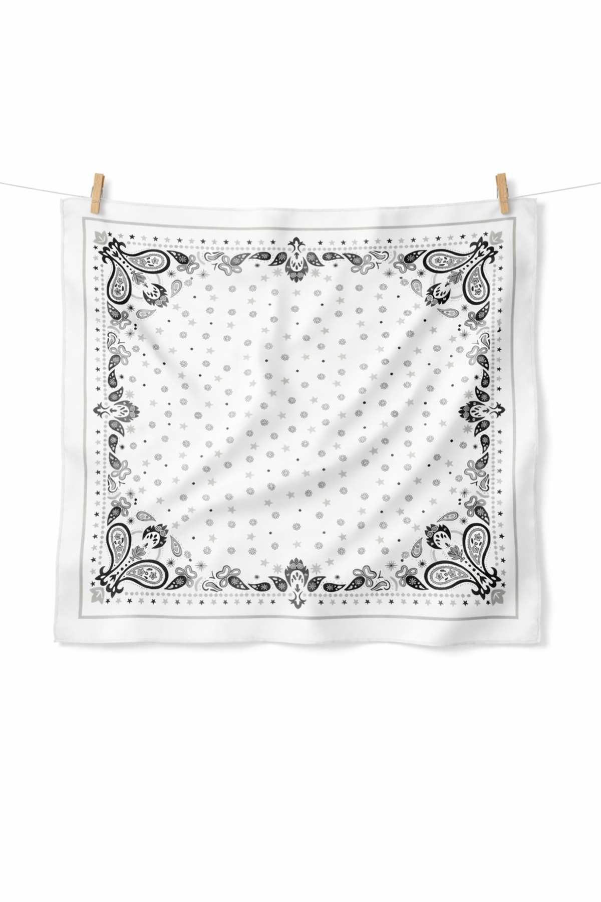 Black and White Ethnic Patterned Satin Scarf– Stylish Women's Scarf