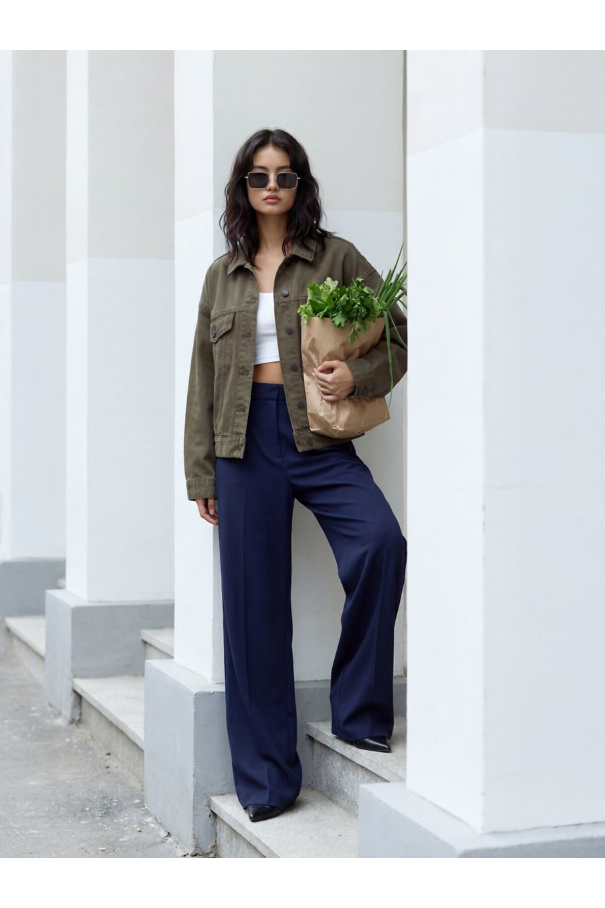 Ltb  Celıa L Oversize Gömlek Yaka Mid Indigo Jean Ceket