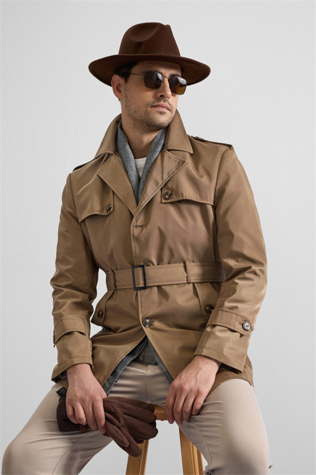 SÜVARİ  Bej Slim Düz Cepsiz Trençkot