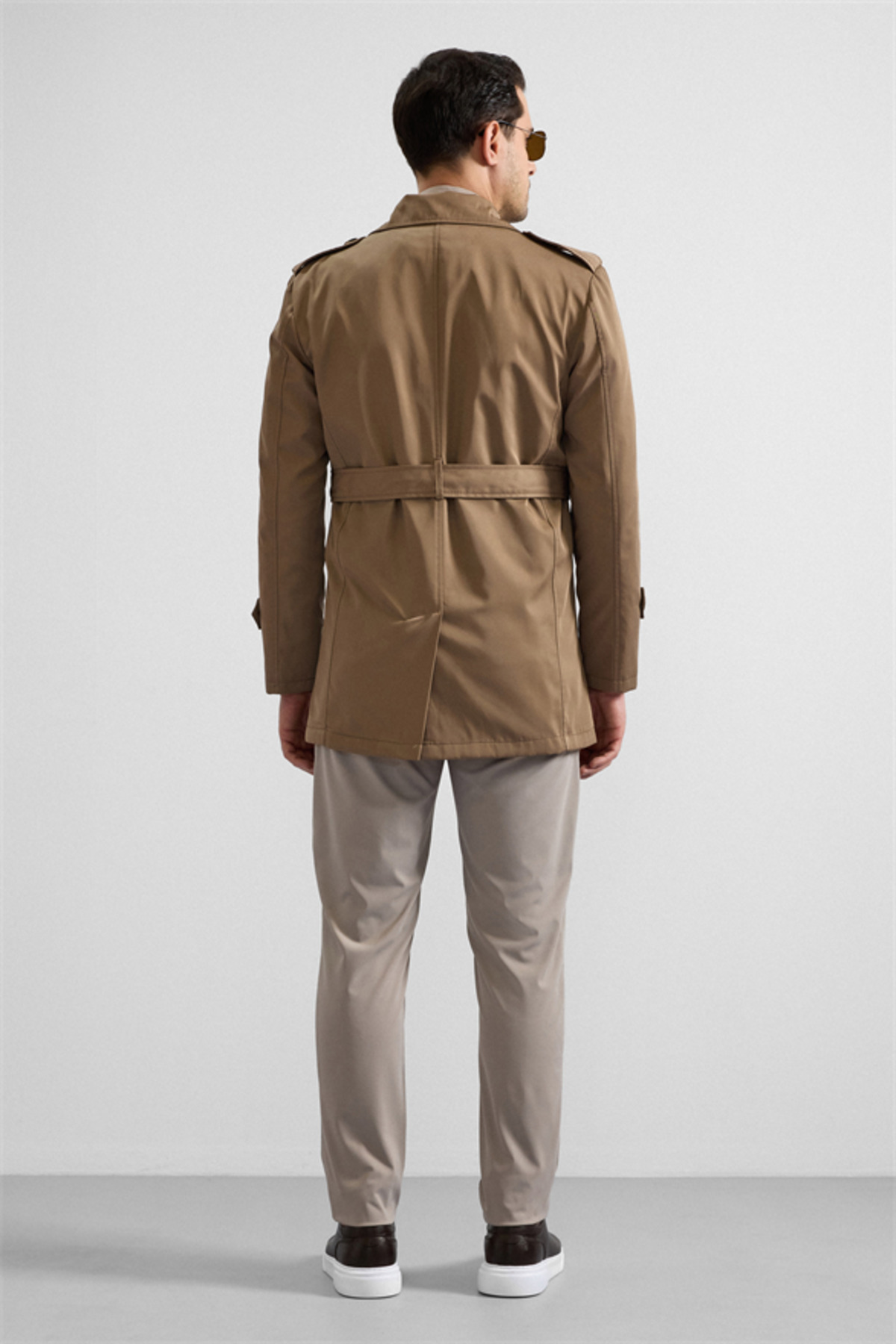 SÜVARİ  Bej Slim Düz Cepsiz Trençkot - Görsel 7