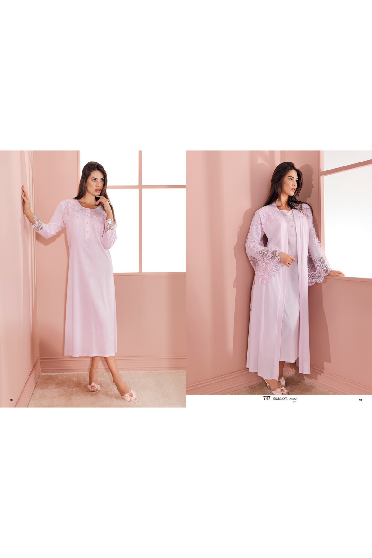 Espuar Kadın 737 Penye Rahat Uzun Gecelik ve Sabahlık Lohusa Takım