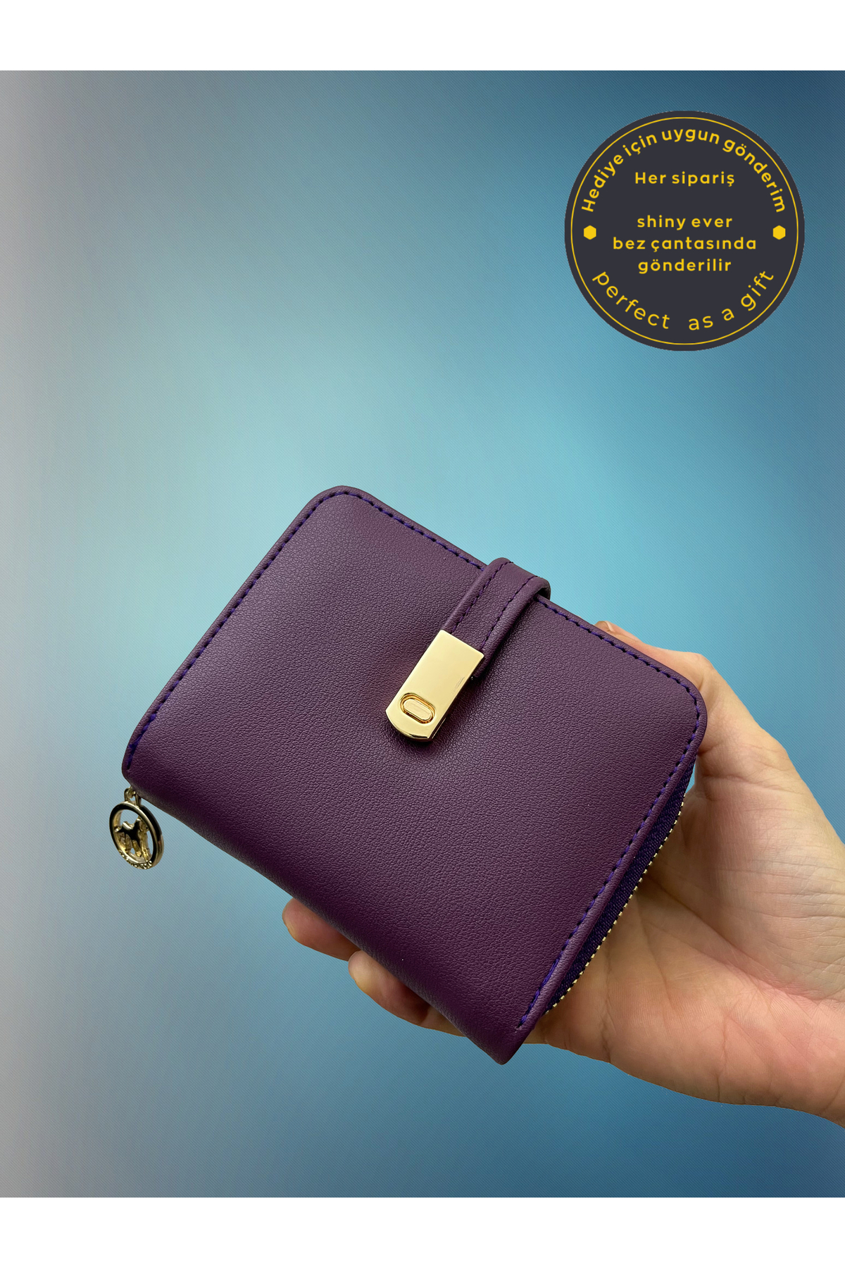 Soft Leather Purple Women Wallet Gold Detailed