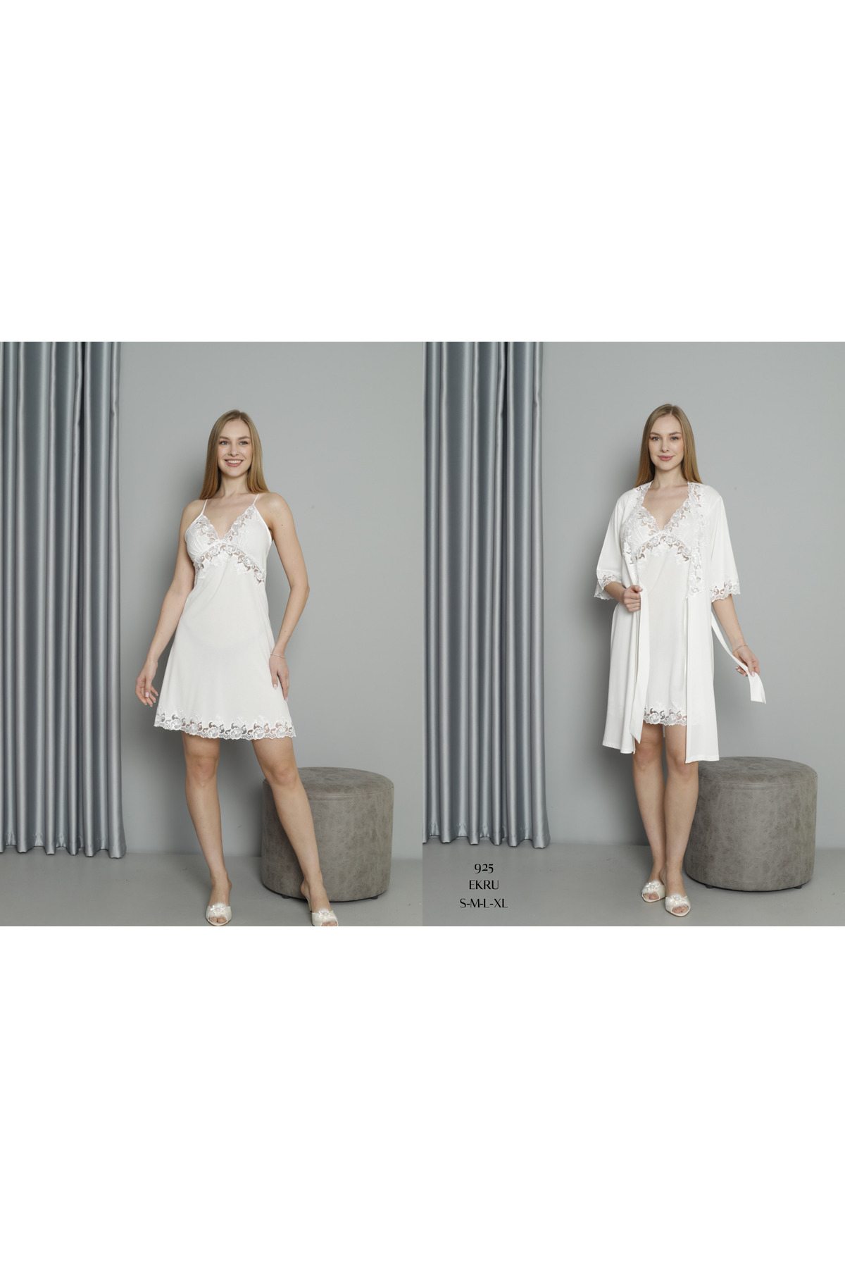 Espuar 925 Brodeli Penye 2 Li Gecelik Sabahlık Takım