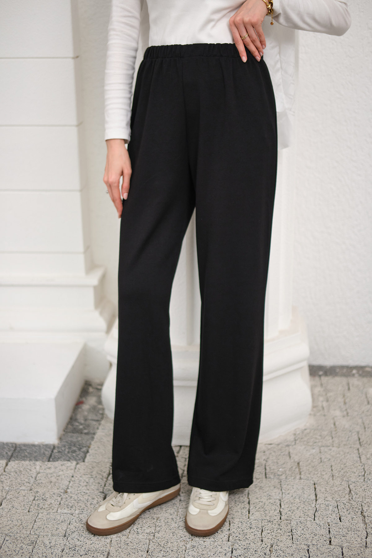 LOCCO Women's Elastic Waist Trousers Black- Trendyol
