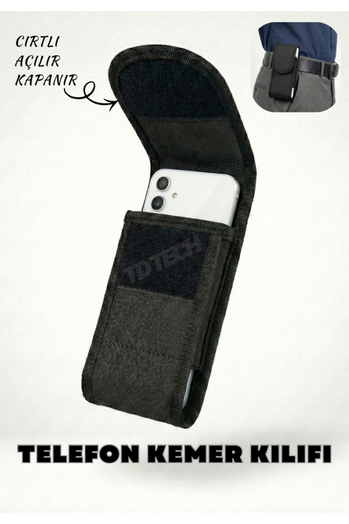 SURTECH Kemere Takılan Telefon Kılıfı Outdoor Dik Kanvas Cırtlı Kapaklı Bel Kılıfı Tüm Telefonlarla Uyumlu