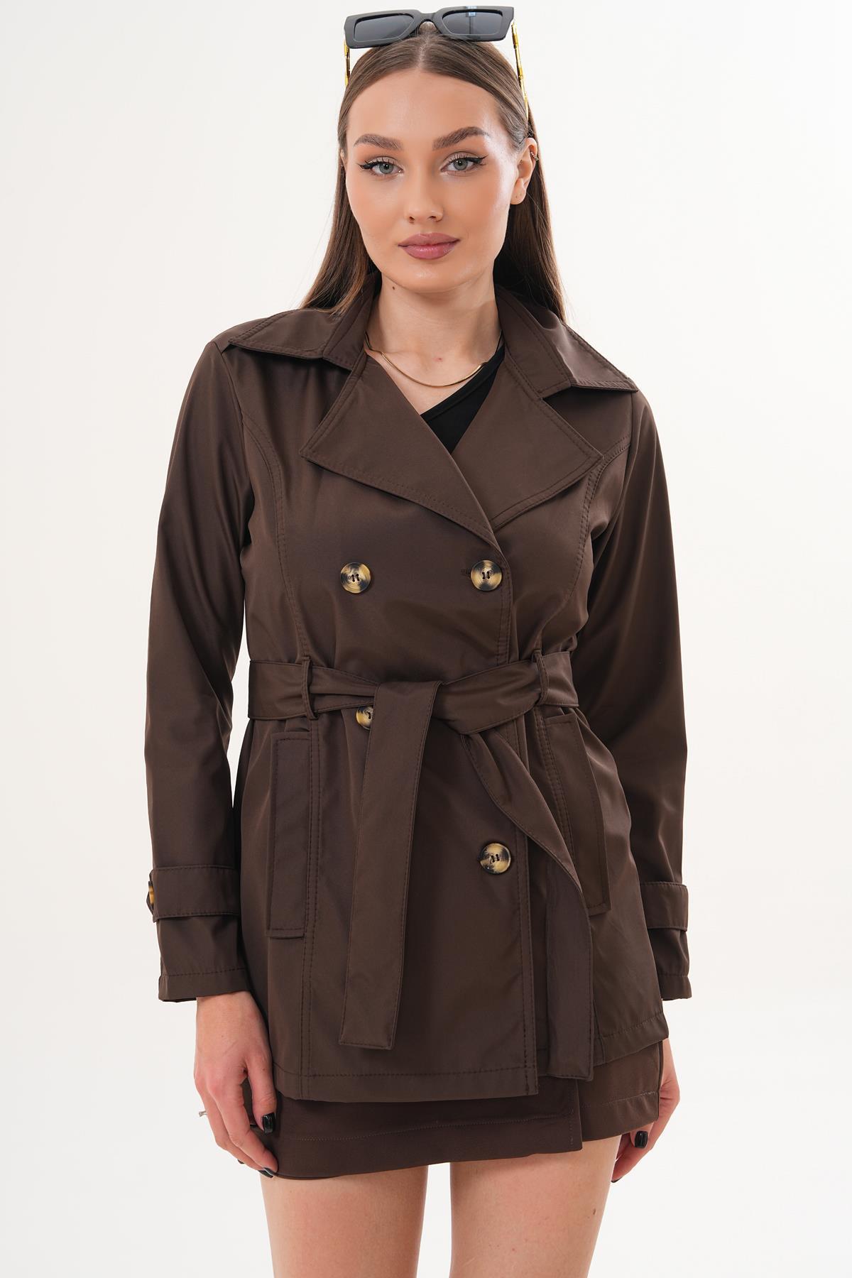 Şimal  Kadın Düğme Kapamalı Kuşaklı Trenckot 260181 - - Görsel 4