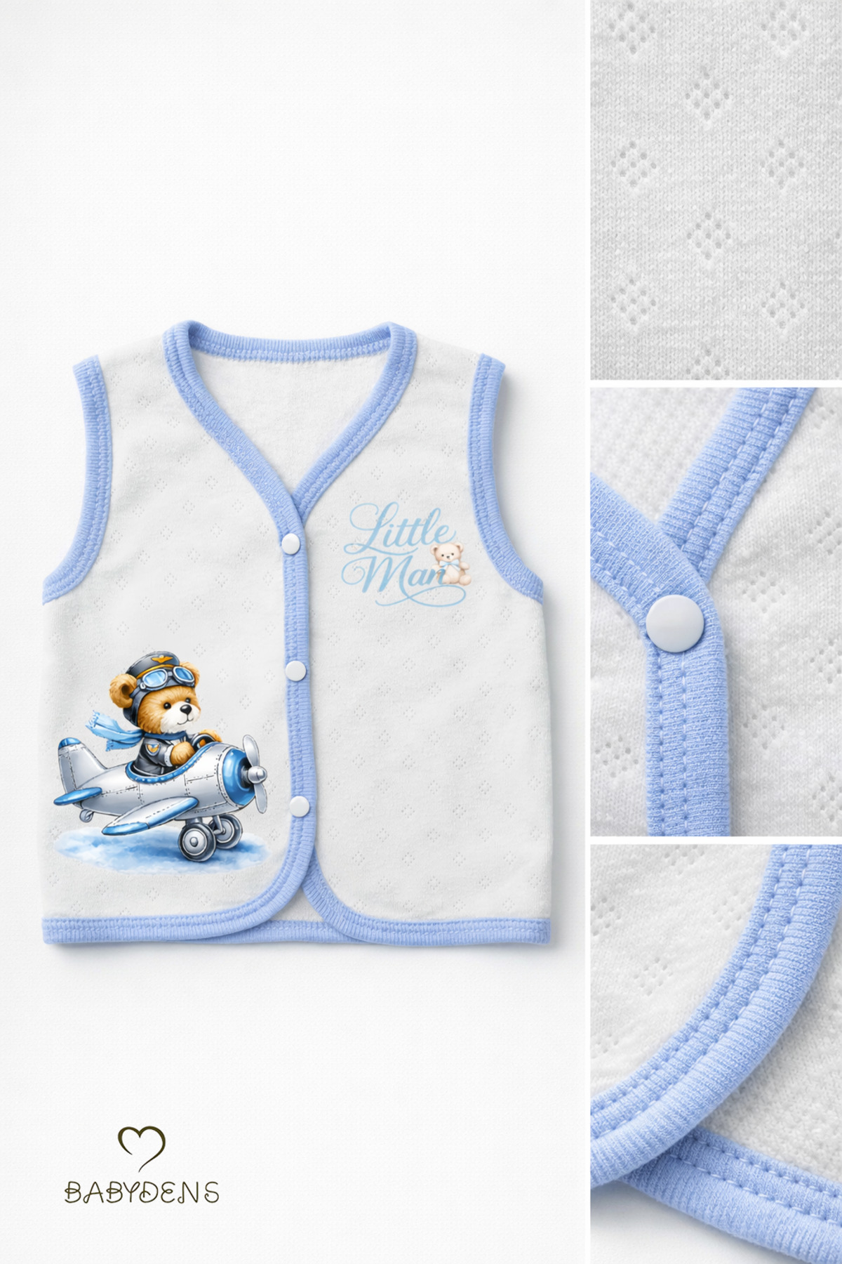 BABYDEN'S Erkek Bebek 3’lü Jakarlı Yelek Set Çıtçıtlı Bebek Yeleği Ayıcık Baskılı,Pamuklu,Yenidoğan Yelek Seti fotoğrafı 4 (önizleme)