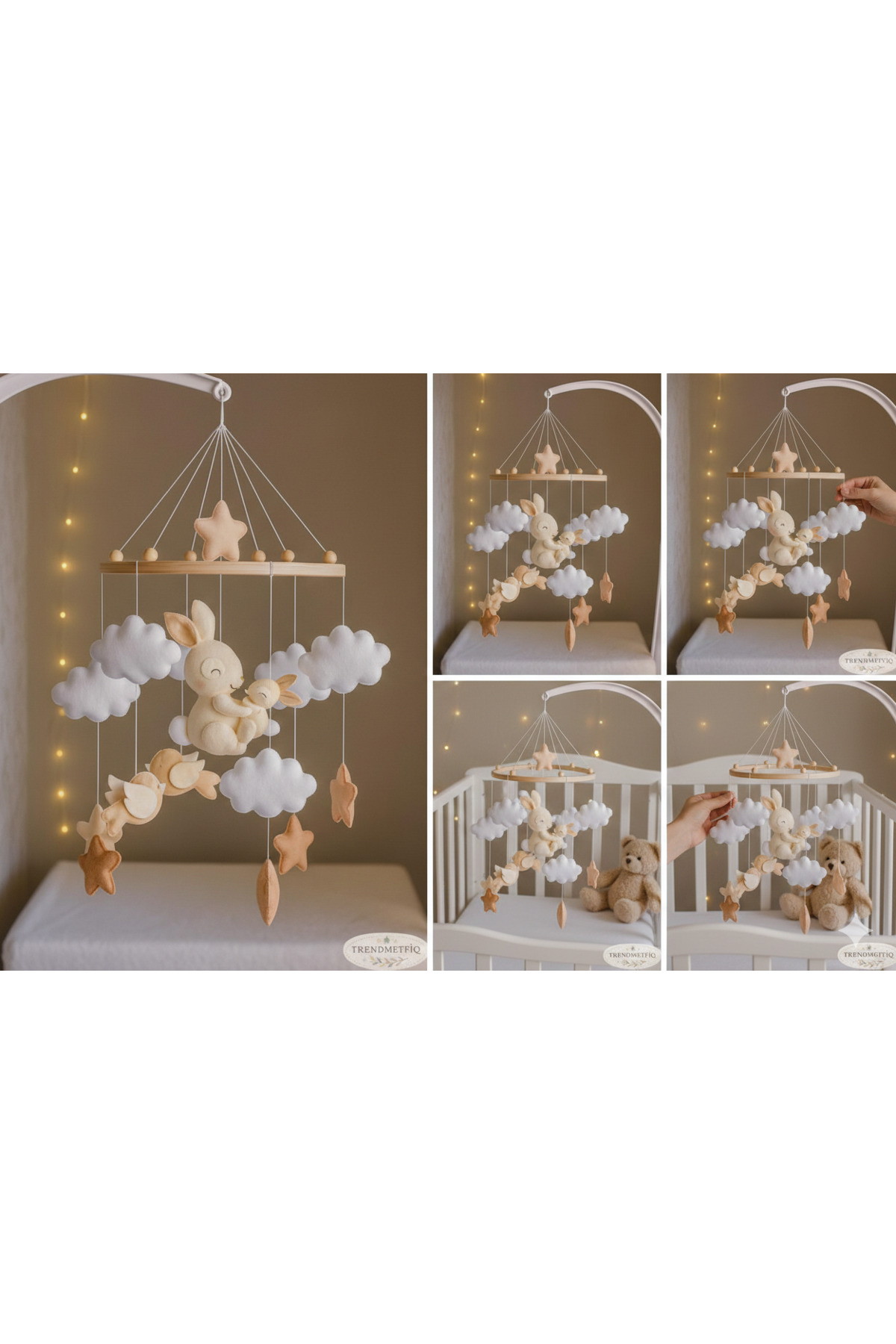 TREND METFİQ DECORATİON müzikli El Yapımı Keçe Bebek Dönencesi - Safari Tavşan Ayıcık Temalı Bebek Odası Beşik Süsleme fotoğrafı 3 (önizleme)