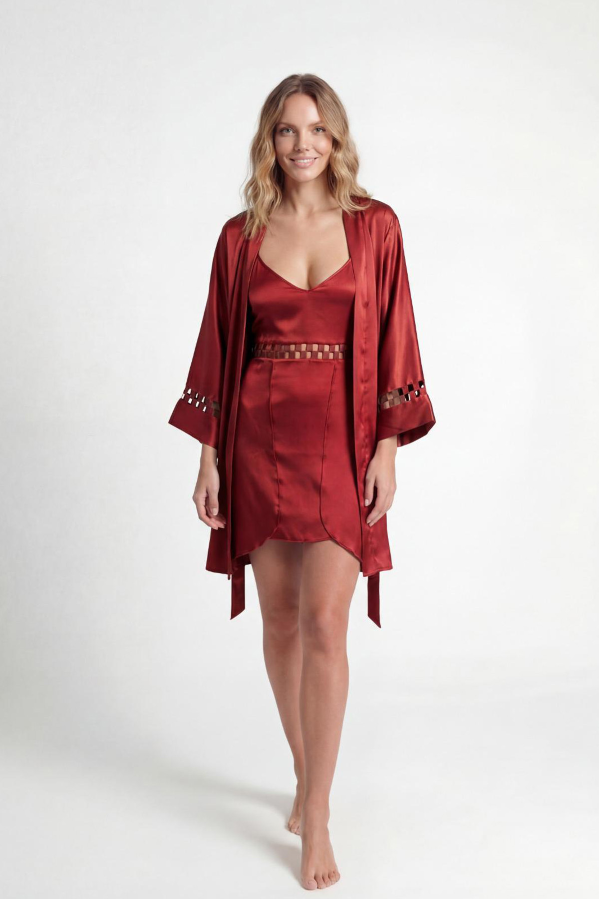 Espuar Kadın Saten Yüksek Kaliteli Gecelik Sabahlık Takımı 4201