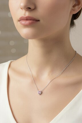 iniaHome 925 Ayar Doğum Taşlı Kalp Kolye Sevgiliye Hediye 14 Ayar Rose Kaplam...