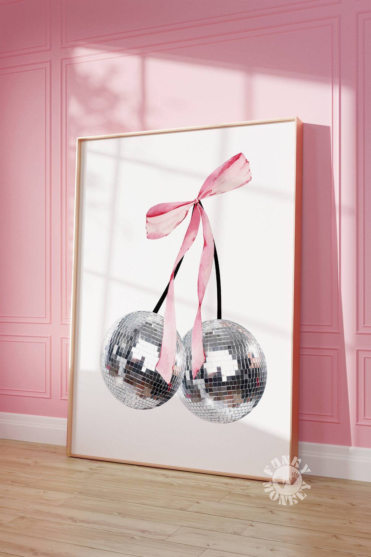 NinaStore Kirazlı Disko Pembe Kurdele Baskı/ Coquette Dijital