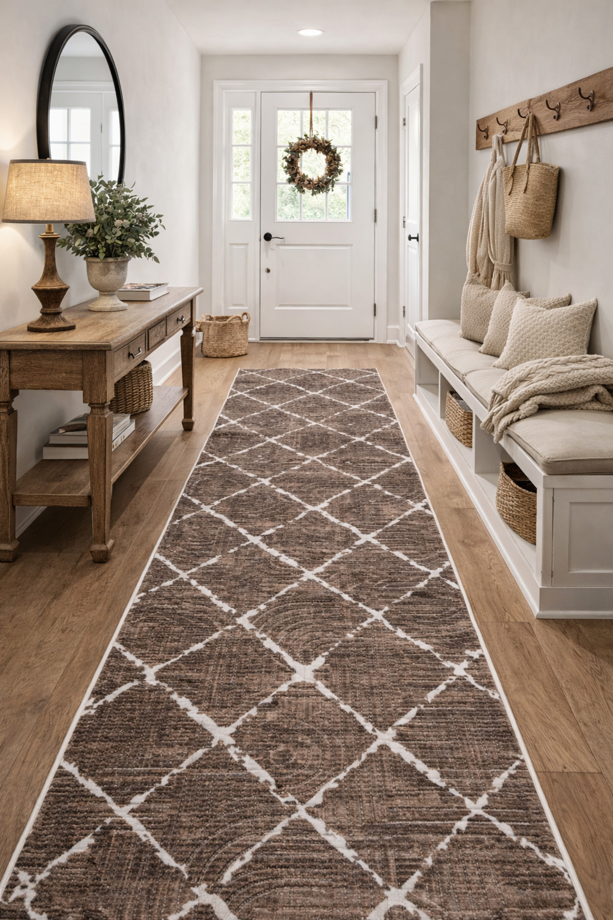 Runner Carpet 3001 Coffee Anti-Slip Base Washable Stainproof Custom Size Narrow Area Rug