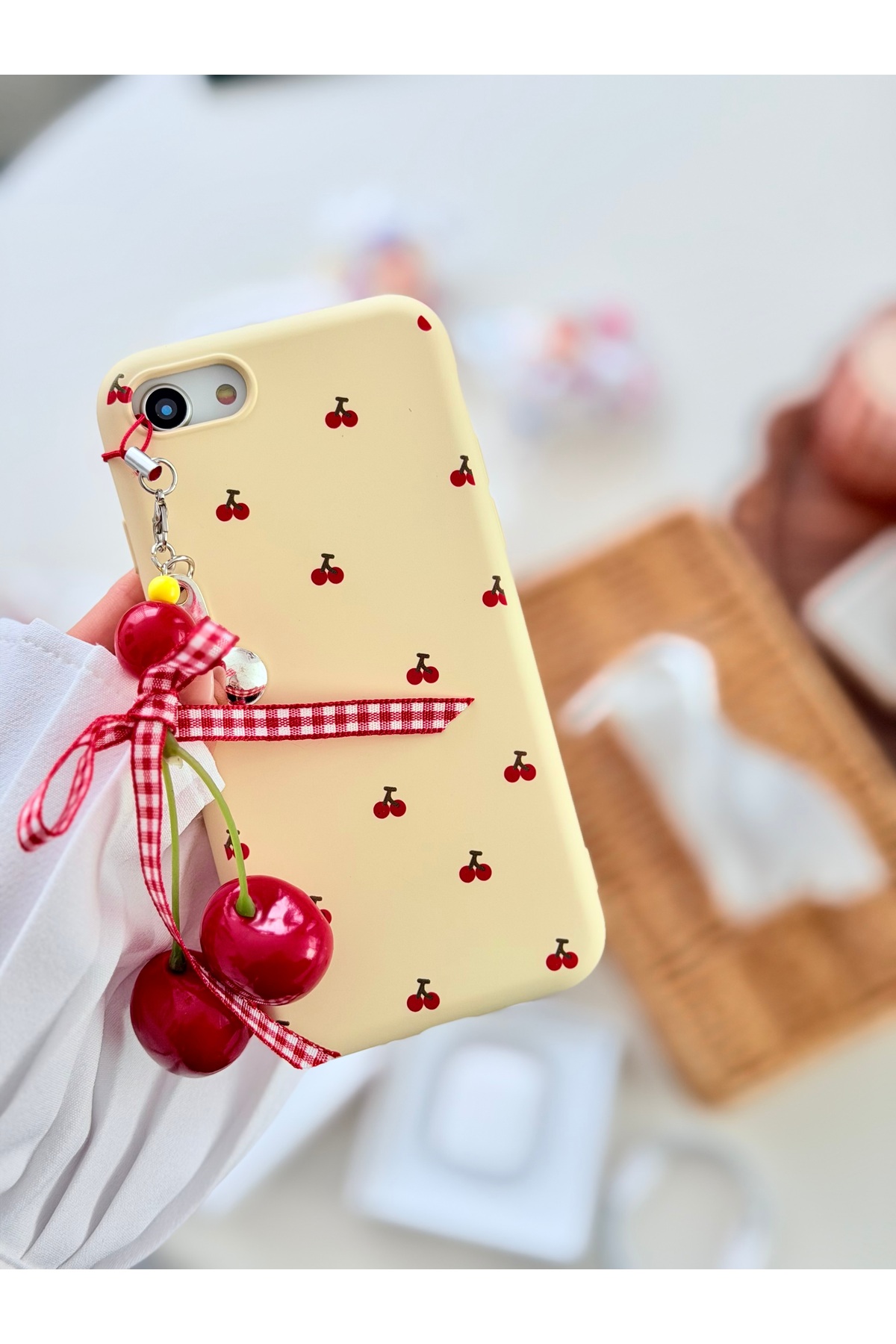 Iphone 7 - 8-SE 2020 - SE 2022 Compatible Charm Cherry Design Flexible Silicone Case with Toy