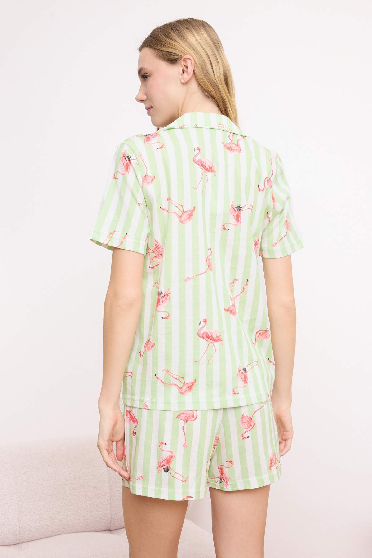 Trendyolmilla  Yeşil %100 Pamuklu Flamingolu Örme Pijama Takımı THMSS26PT00109 - Görsel 4