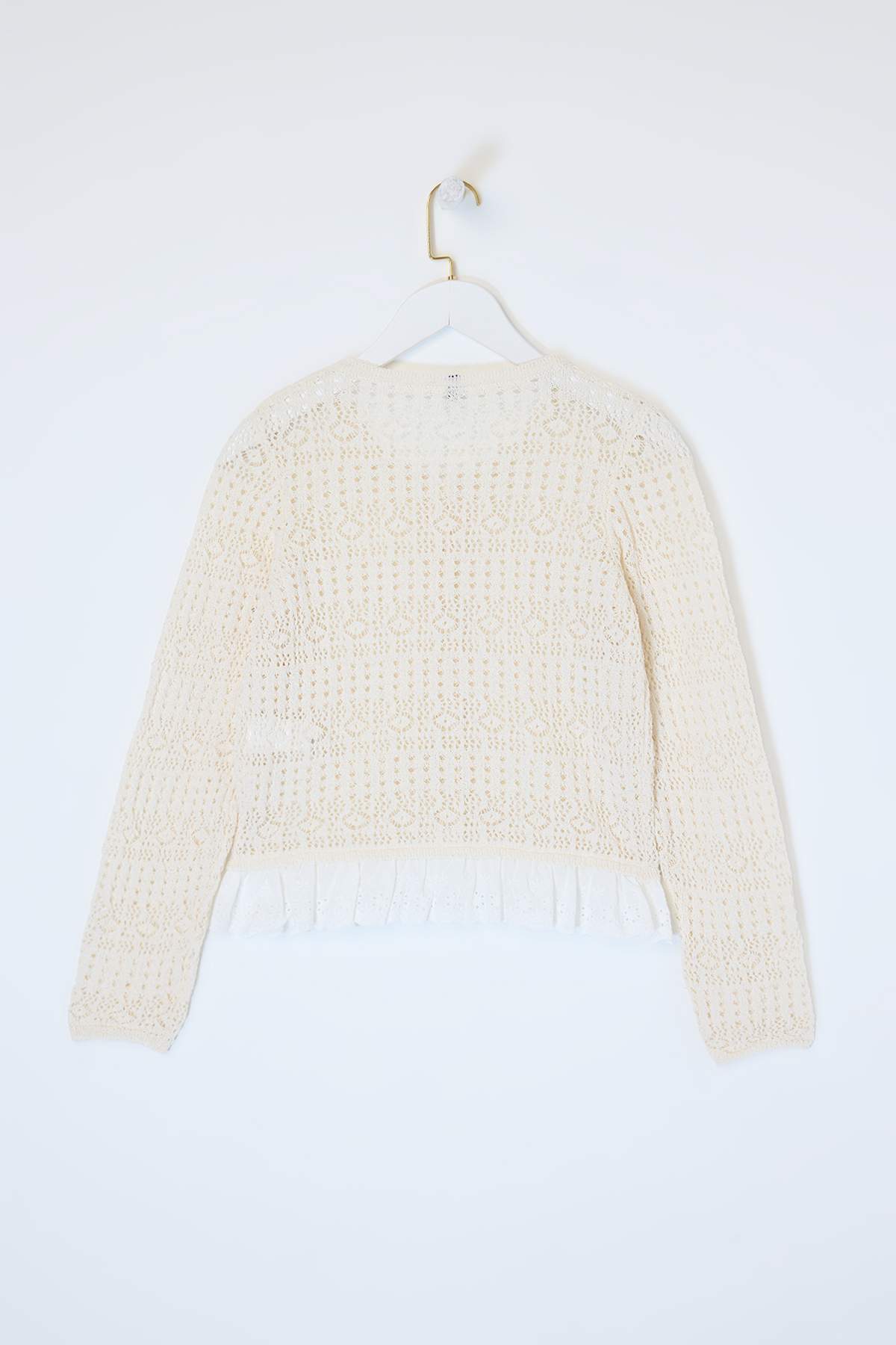 Trendyolmilla  Taş Etek Ucu Dantel Garnili Ajurlu Triko Hırka TWOSS26HI00007 - Görsel 2