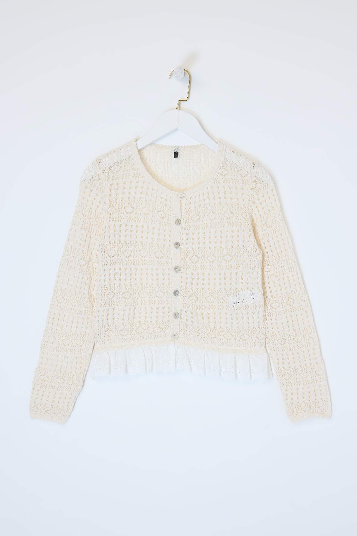 Trendyolmilla  Taş Etek Ucu Dantel Garnili Ajurlu Triko Hırka TWOSS26HI00007