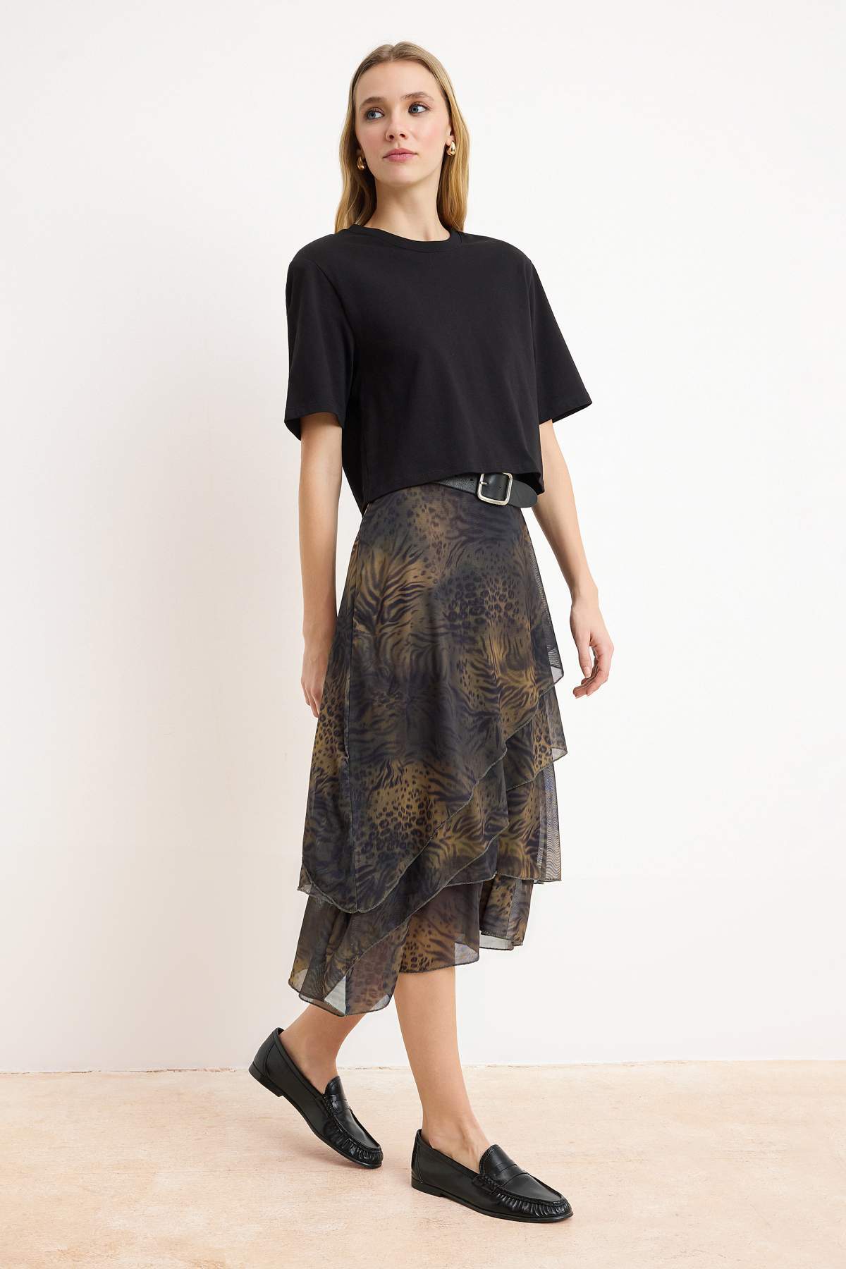 Trendyolmilla  Haki Fırfırlı Soyut Desenli Örme Etek TWOAW26ET00084 - Görsel 2