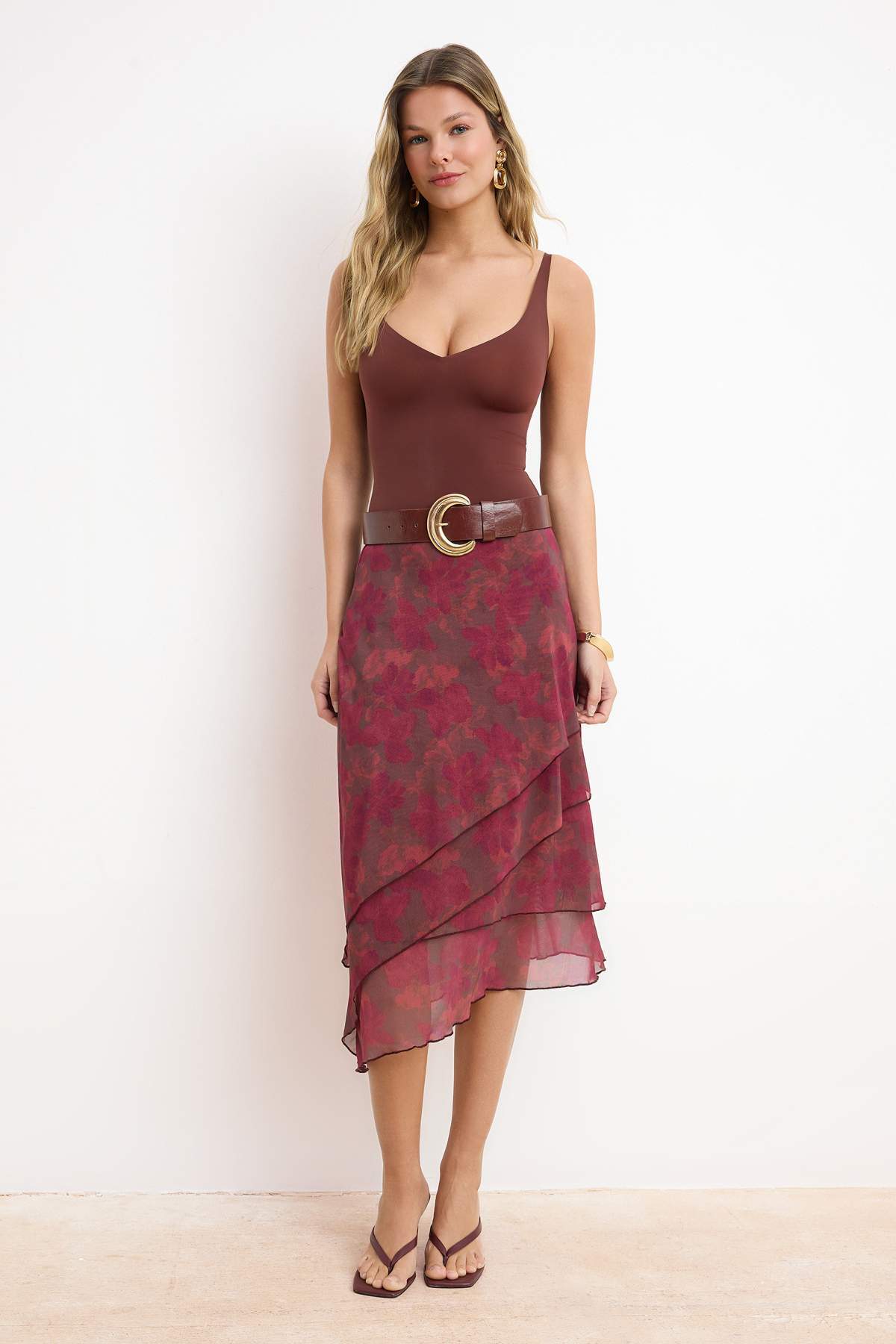 Trendyolmilla  Bordo Fırfırlı Soyut Desenli Örme Etek TWOAW26ET00084 - Görsel 2