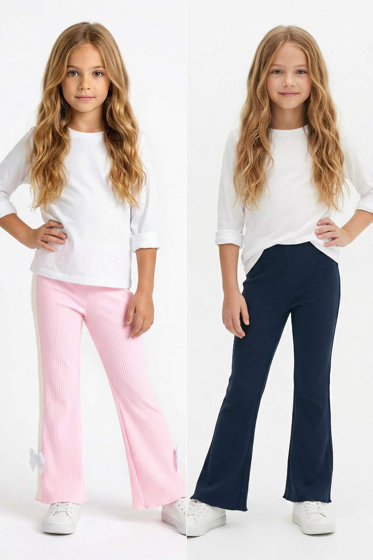 TRENDYOLKIDS Marineblau-rosa 2-teilige einfarbige Strickleggings für Mädchen ...