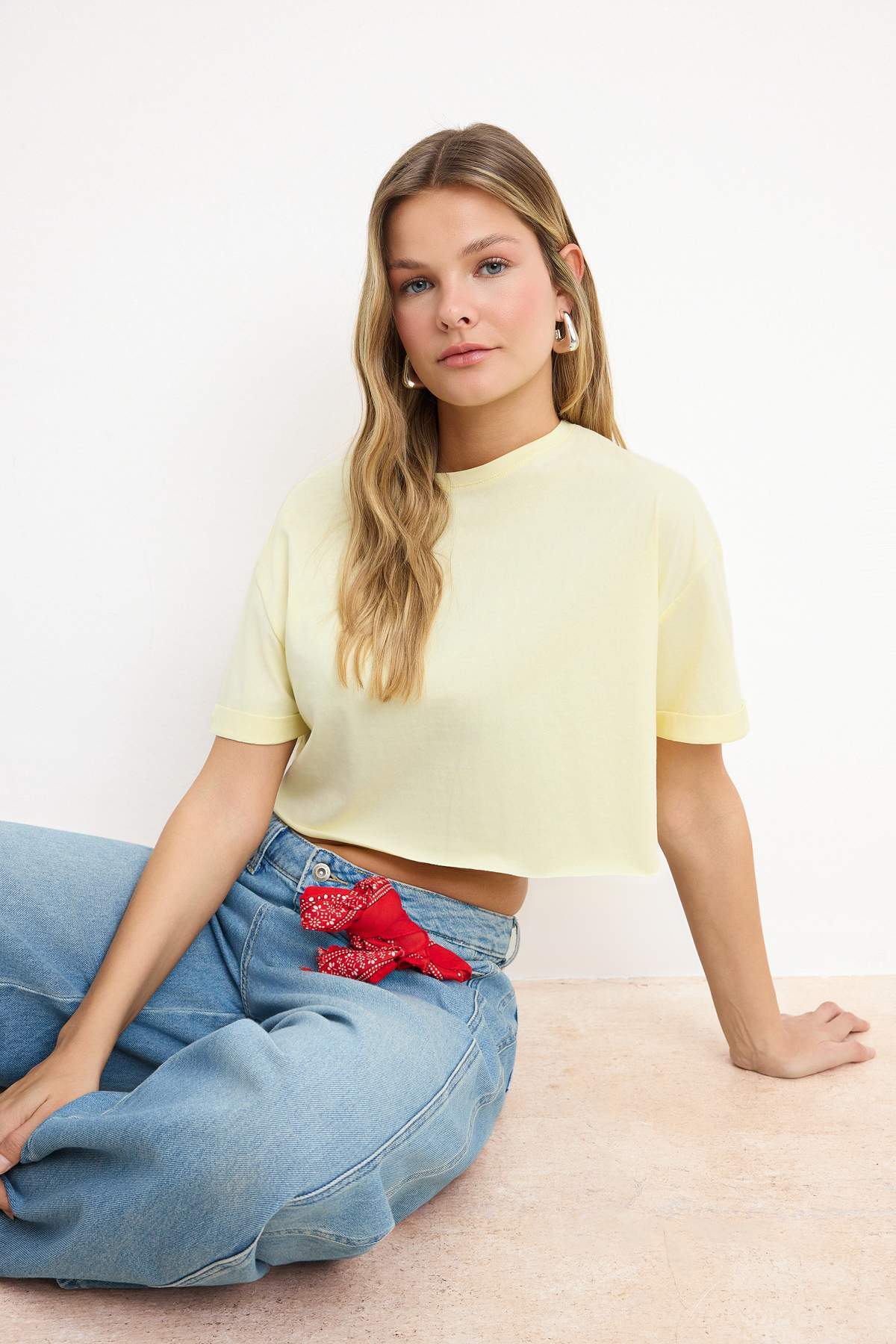 Trendyol Collection Yellow Boxy Low Arm Short Sleeve Cropped