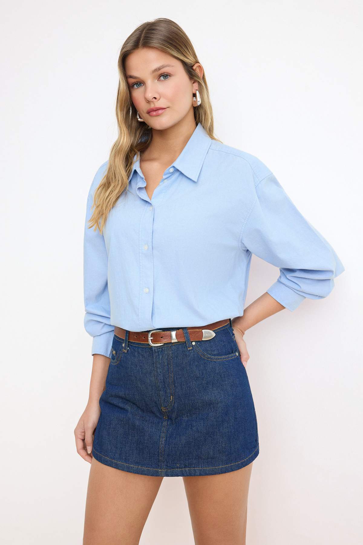 Trendyolmilla  Koyu Mavi More Sustainable Mini Denim Şort Etek TWOSS23SR00190