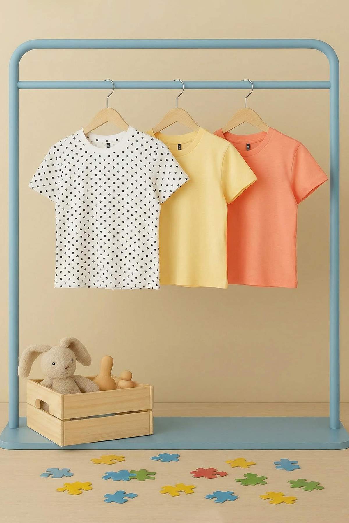 Trendyolmilla Kids Sarı-Ekru-Turuncu 3'lü Düz Örme T-Shirt TKDSS25TS00023