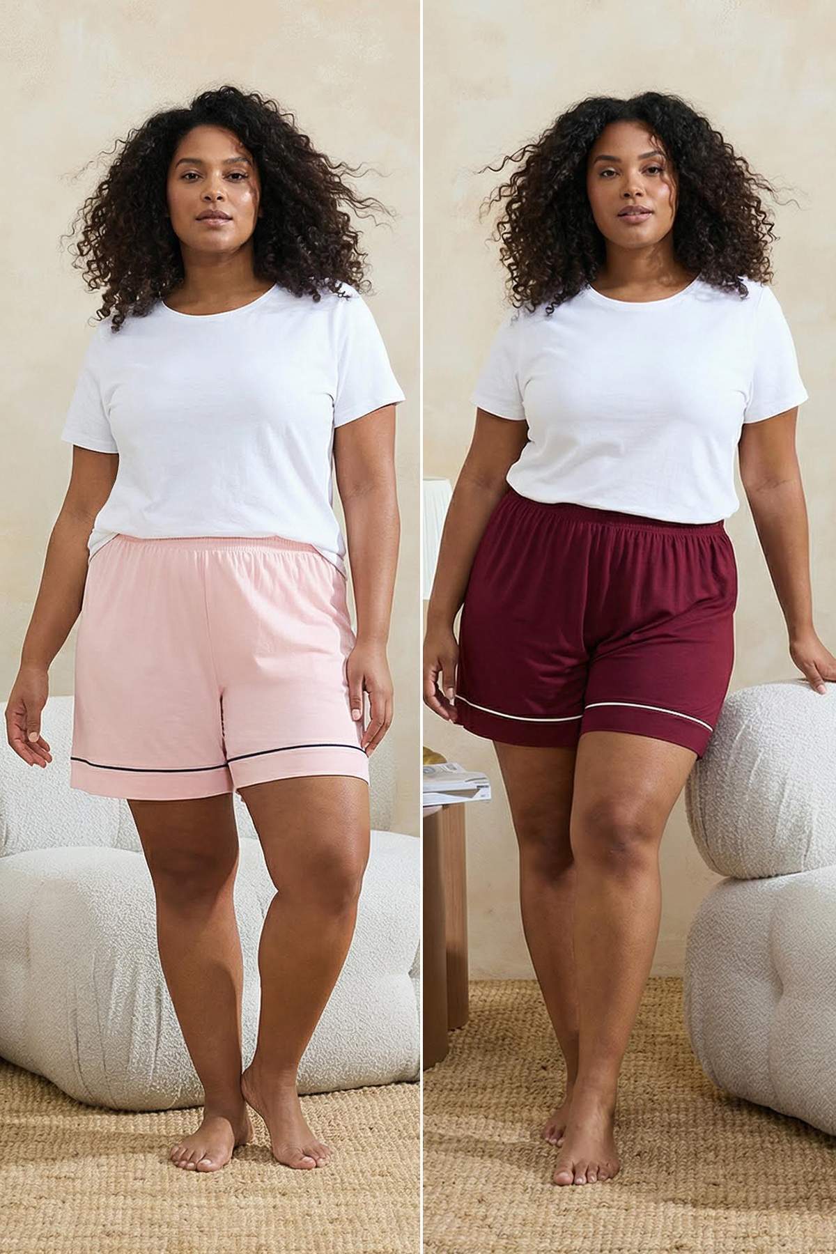 Trendyolmilla Curve Bordo-Pembe Biyeli Viskon Yumuşak Tuşeli 2li Paket Büyük Beden Pijama Altı TBBSS26IA00006