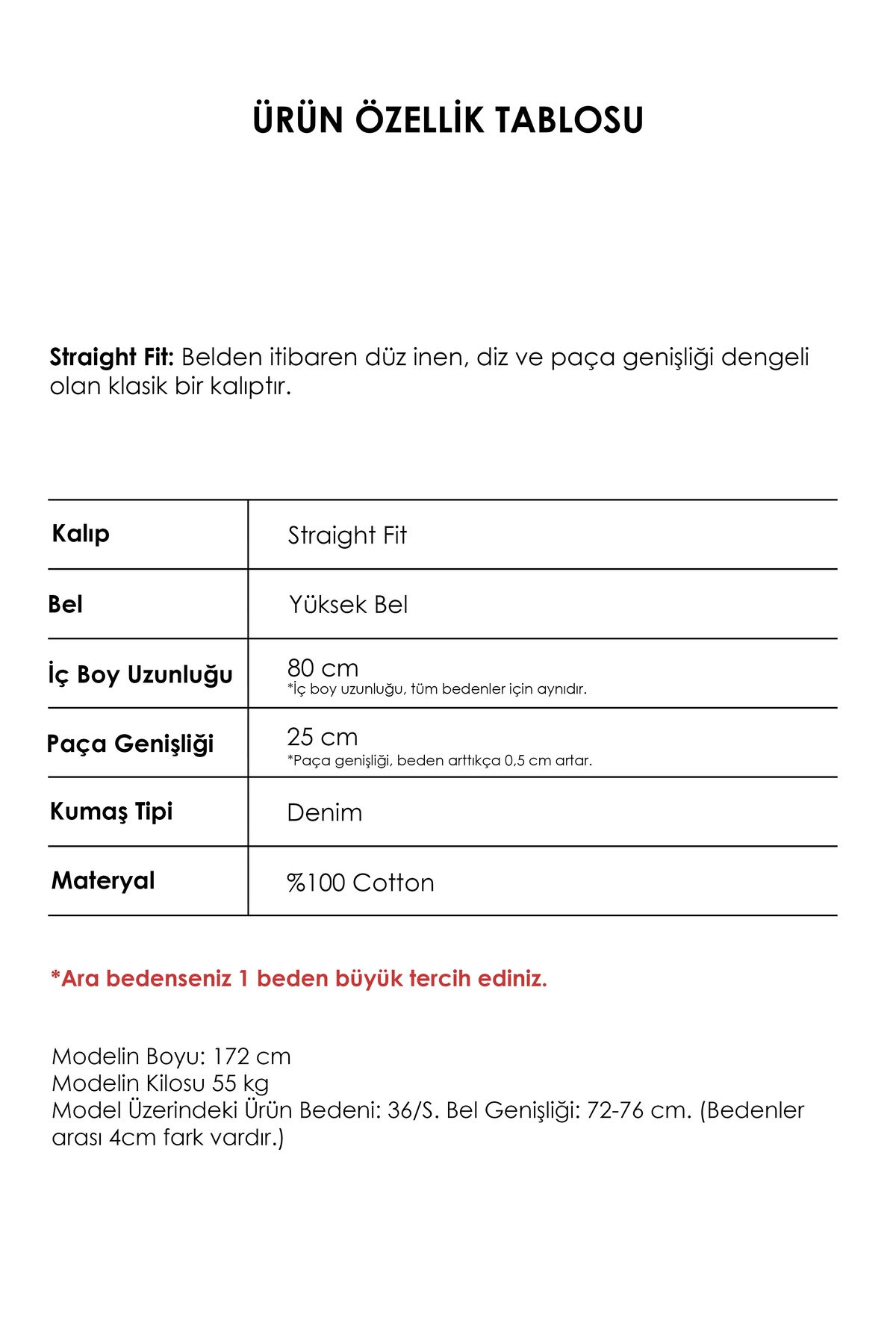 it's basic  Kadın T.Kot Rengi Doris 4s5-80 Straight Fit Yüksek Bel %100 Koton İç Boy 80cm Denim Jean - Görsel 5