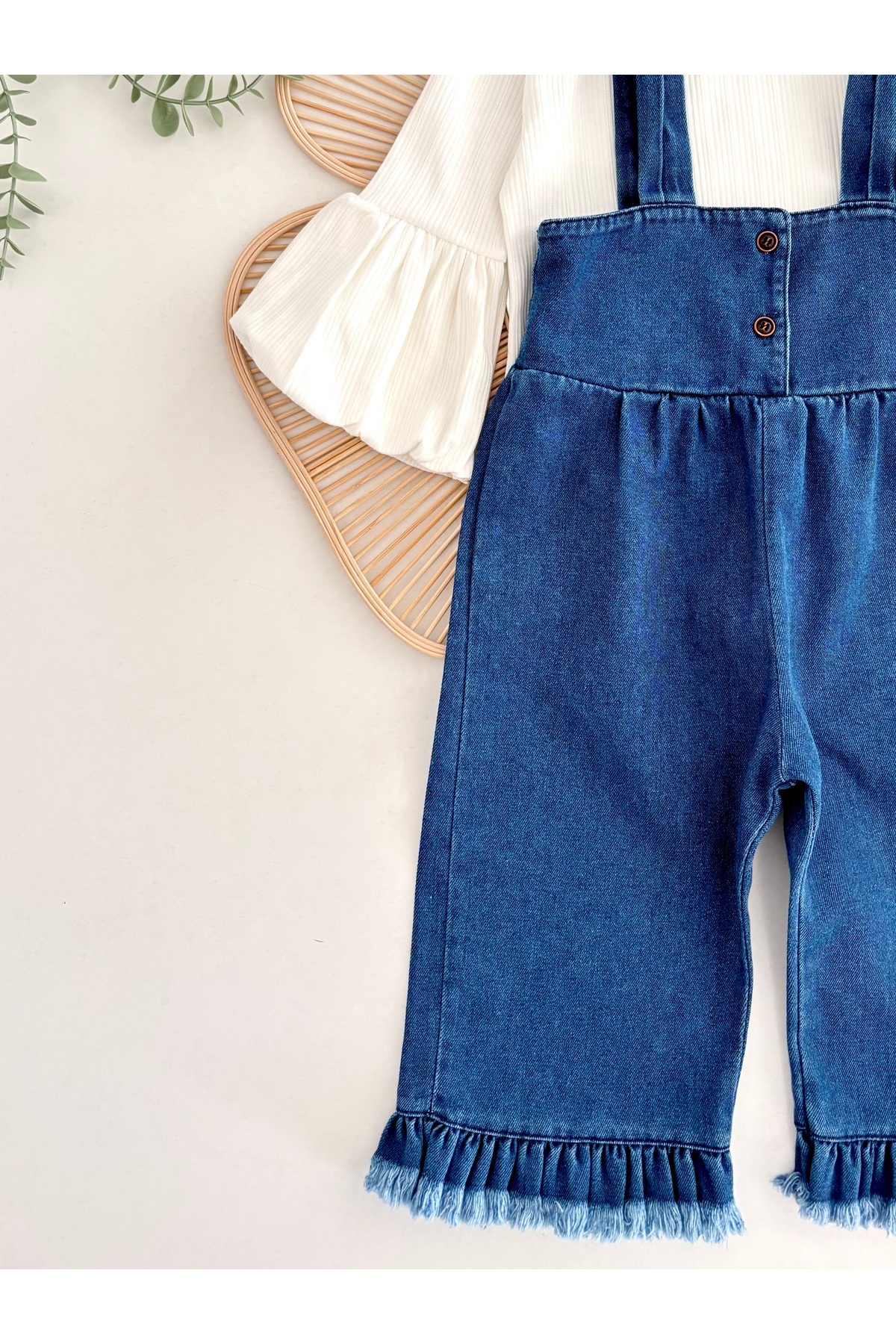 Jammybaby Palazzo Jean Kot Salopet Tulum %100 Pamuk Likralı Ribana Balon Bluz Lüks Püsküllü Kız Bebek Takım fotoğrafı 4 (önizleme)