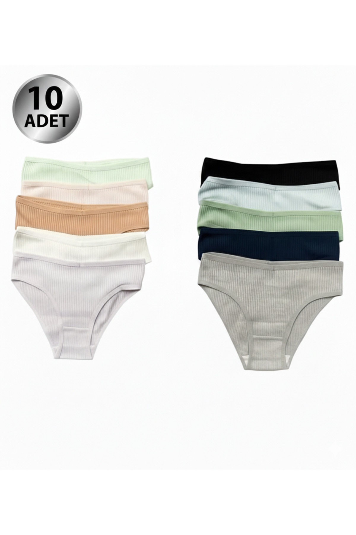 10 Adet Pamuklu ve Likralı Ultra Rahat Günlük String Külot, Fitilli Kadın String Külot 10lu Paket
