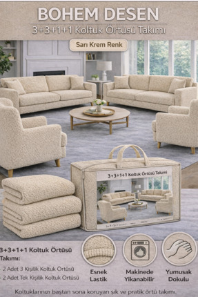 beyvetçe jakarlı bohem kumaş 3.3.1.1 Koltuk Örtüsü Koltuk Kılıfı Takımı Ev Te...