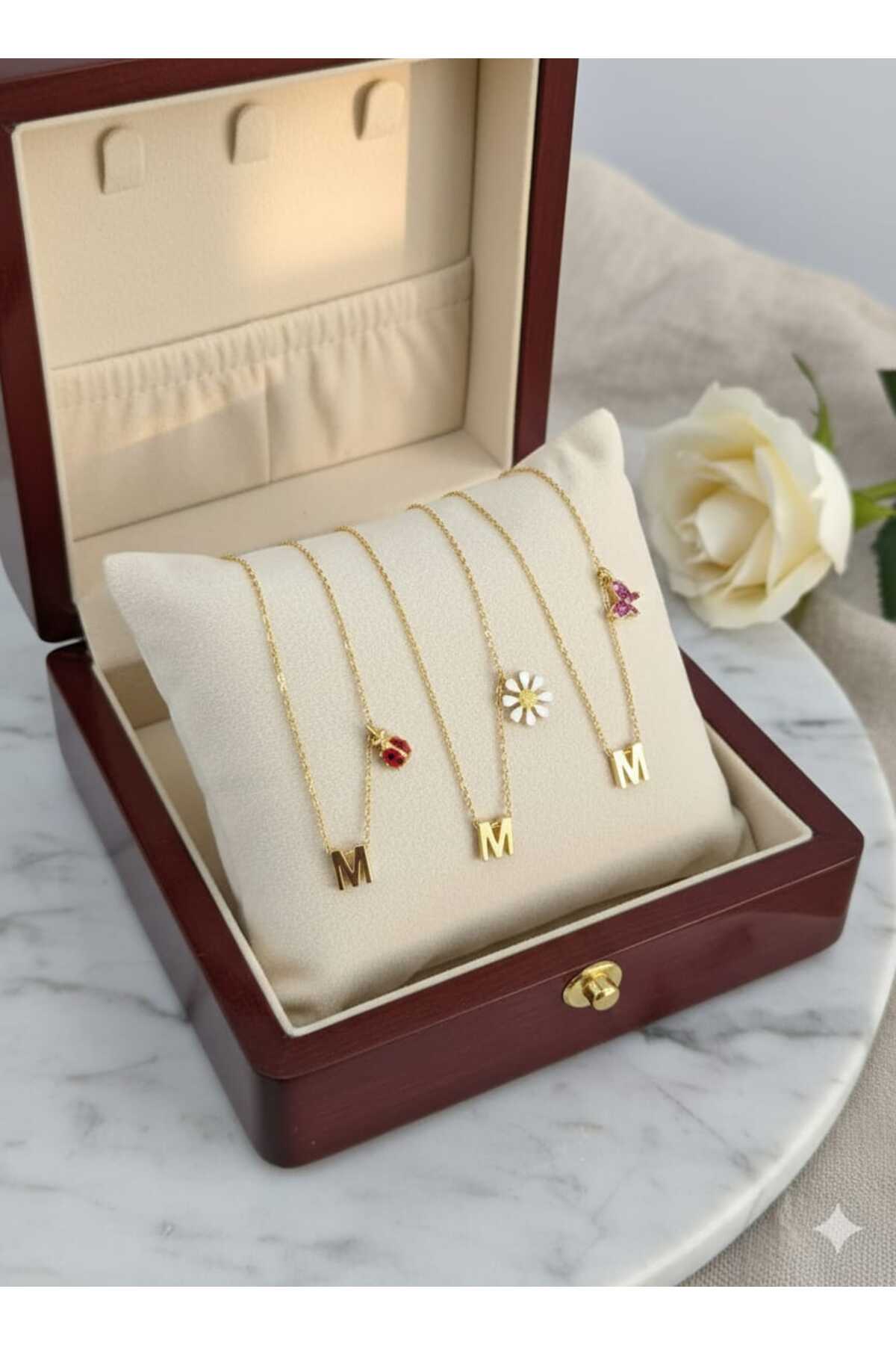 Papatya Silver 925 Ayar Gümüş Altın Kaplama 3d Tüm Harfler ve Uğur Böceği Kolye görsel 4