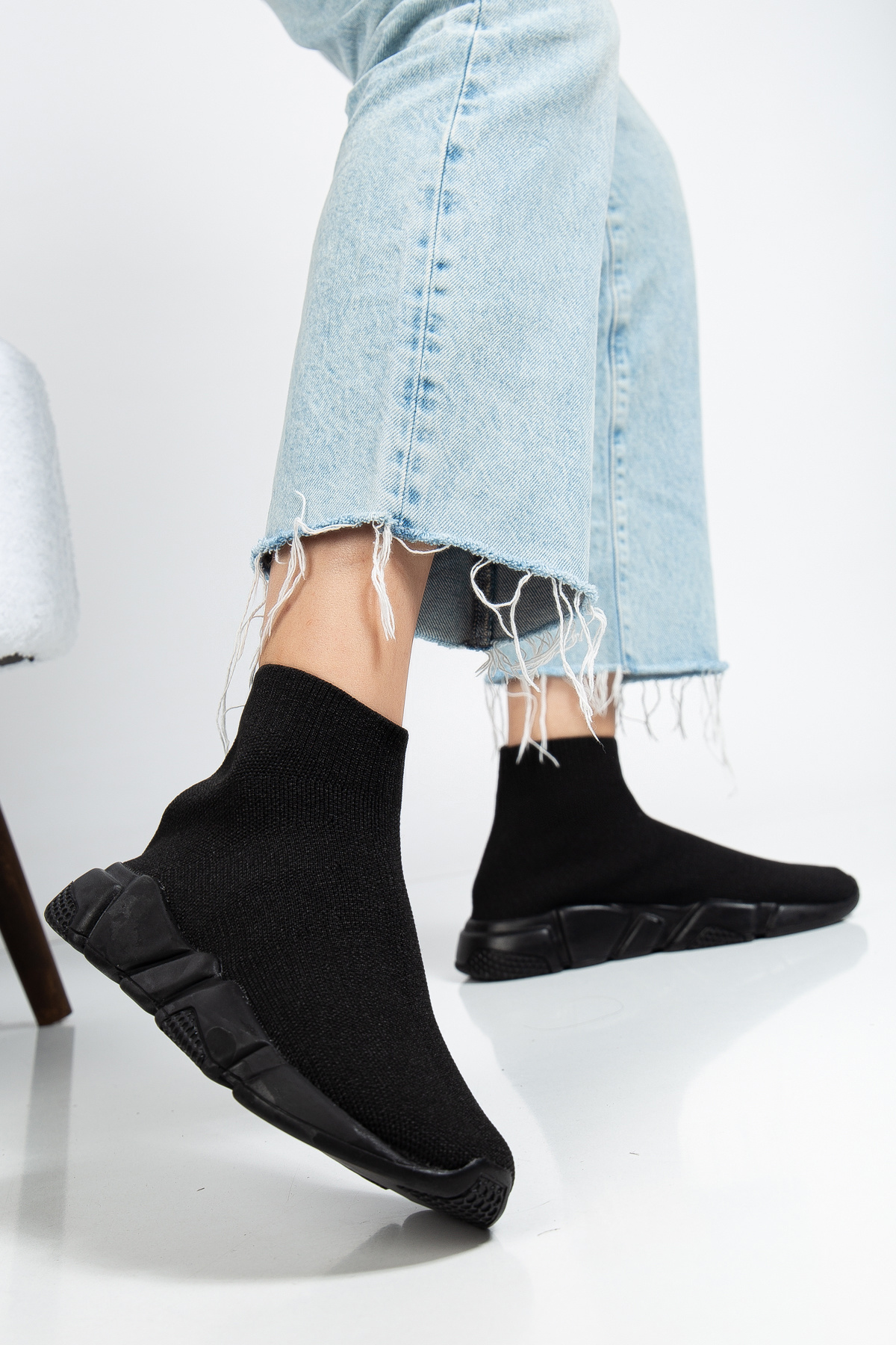 Mirkada Unisex Siyah Çorap Model Bilekli Triko Bağcıksız Sneaker Yürüyüş Spor Ayakkabı Rahat Kalıp görsel 2