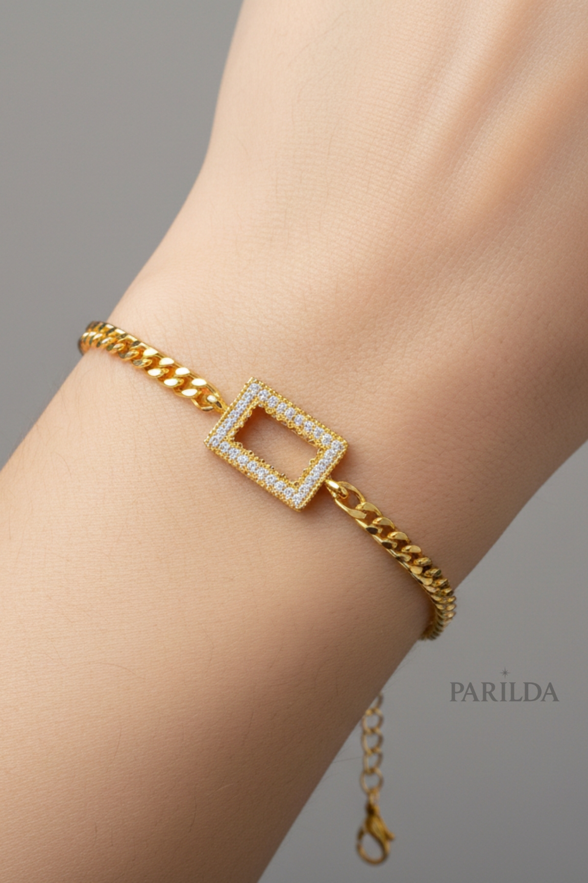 Parılda  Premium Altın Kaplama Kristal Çerçeveli Gurmet Gramlı Kadın Bileklik - 1 Gram Külçe Uyumlu