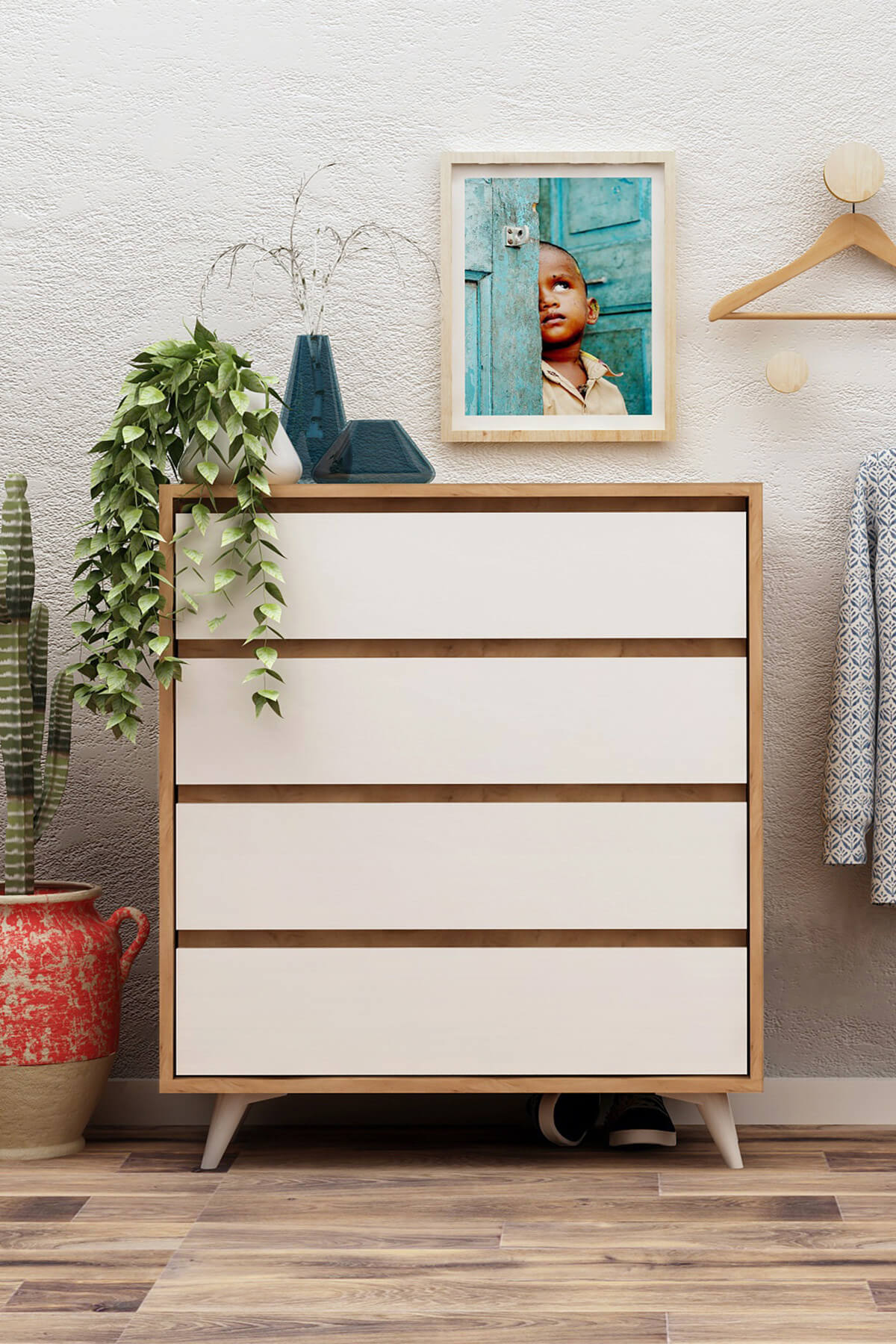 Genel Markalar Suvera 4 Çekmeceli Şifonyer MEŞE-BEYAZ fotoğrafı 2 (önizleme)